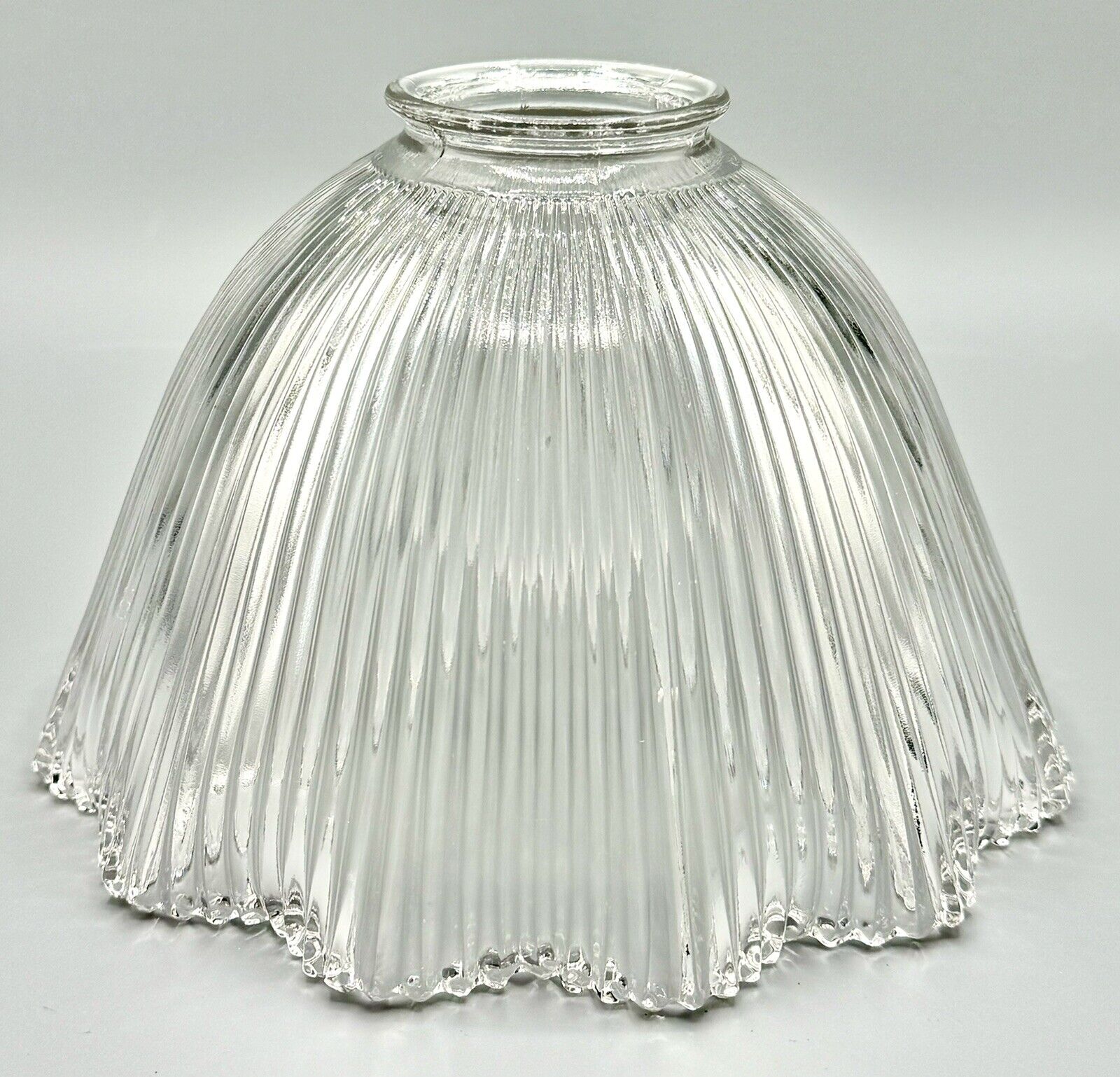 Antique Holophane Ribbed & Ruffled Clear Glass Lamp Shade Prismatic 5