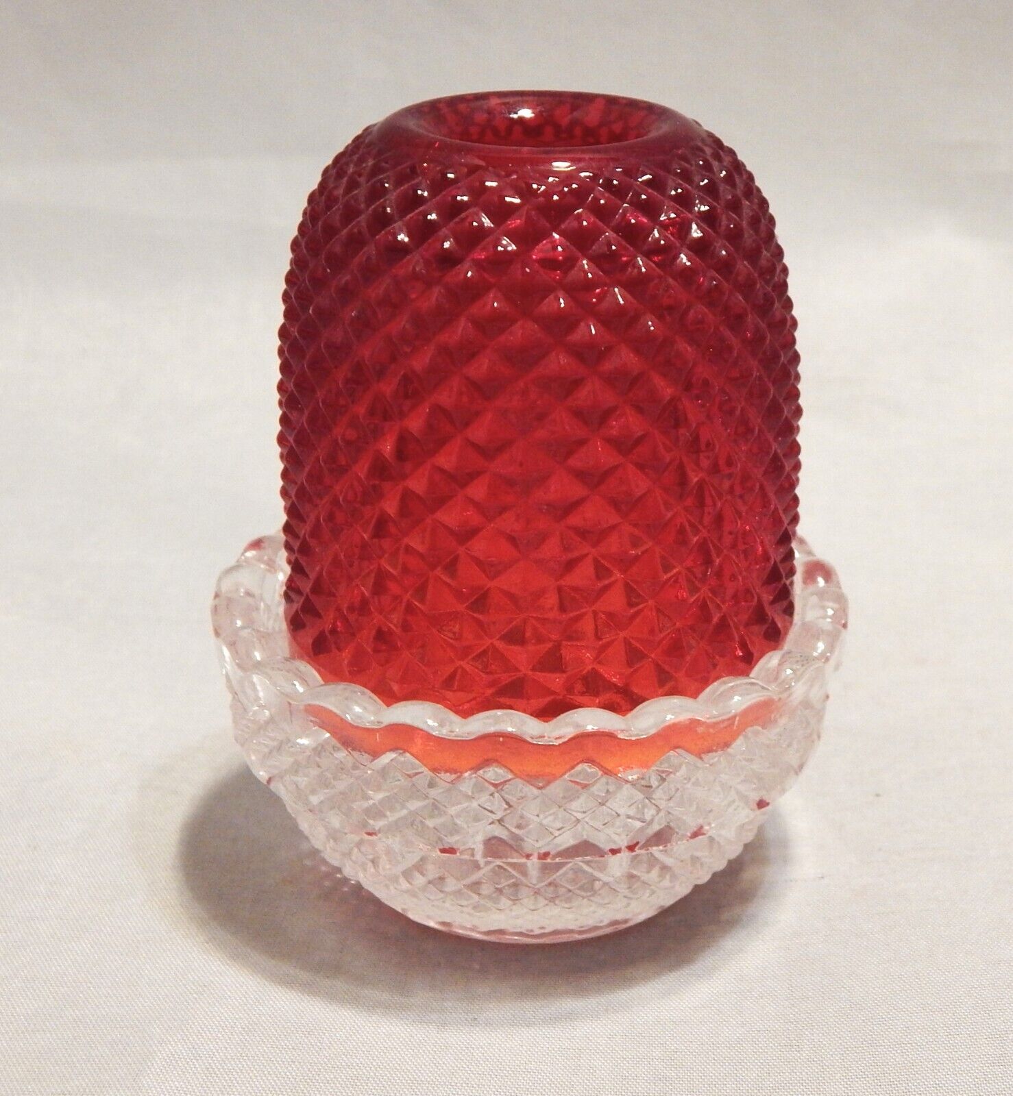 Mosser Glass Diamond Point Red and Clear Small Fairy Lamp