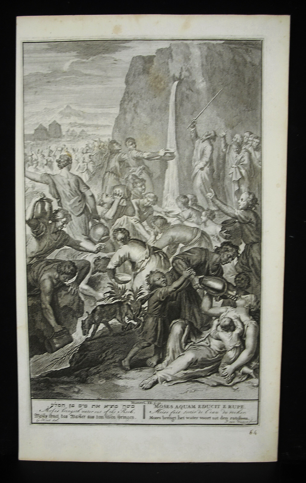 Antique Biblical Etching Moses Made Out Water Du Rocher 1728 Van Vianen, Hoet
