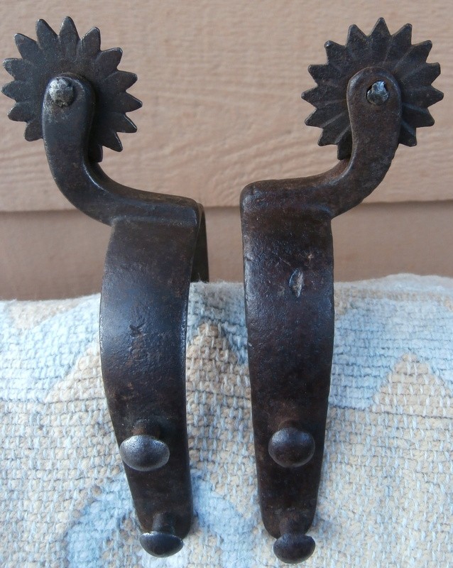 2 Antique August Buermann Old Iron O. K. Horse Spurs close --NOT a PAIR