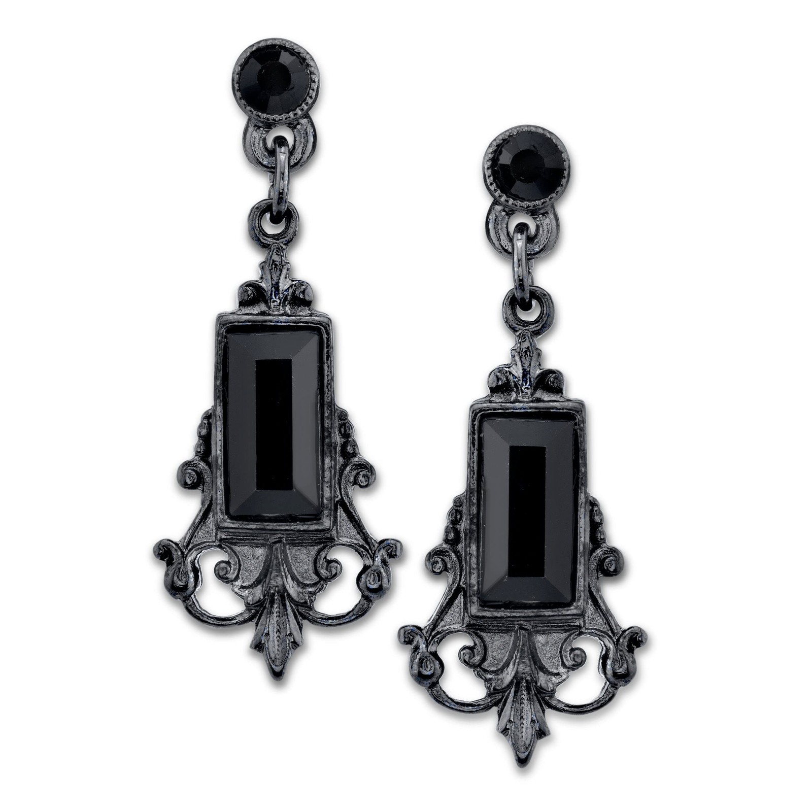 1928 Jewelry Company 1928 Jewelry Black Rectangle Crystal Drop Earrings Mixed