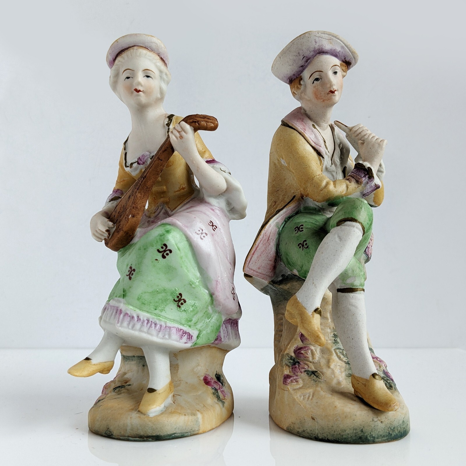 VTG Lipper & Mann Colonial PAIR Bisque Figurines Lute Fife Made in Japan