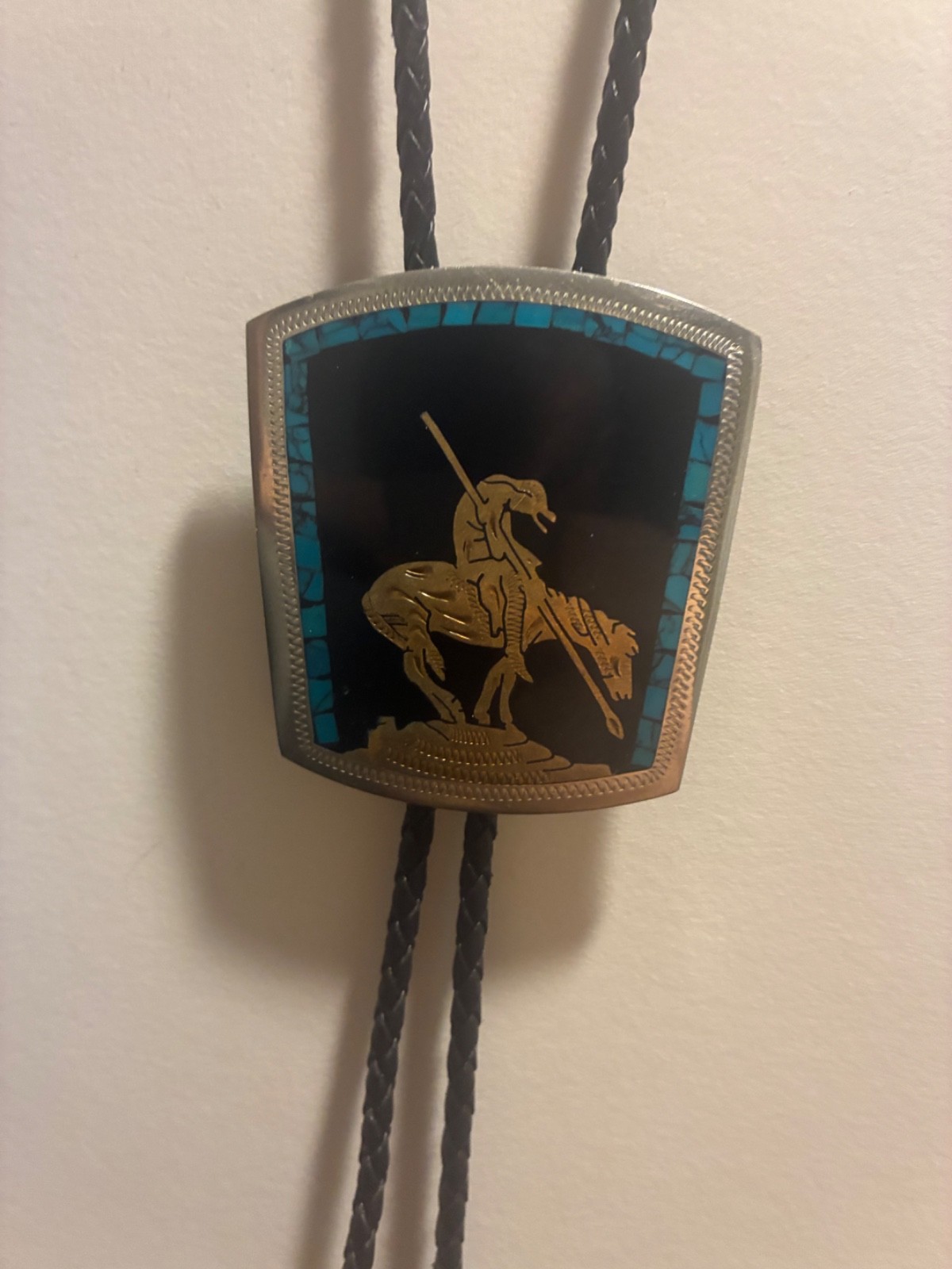 Vintage Johnson & Held End of Trail Handcrafted Inlay Bolo Tie Vintage Johnson & Held End of Trail Handcrafted Inlay Bolo Tie