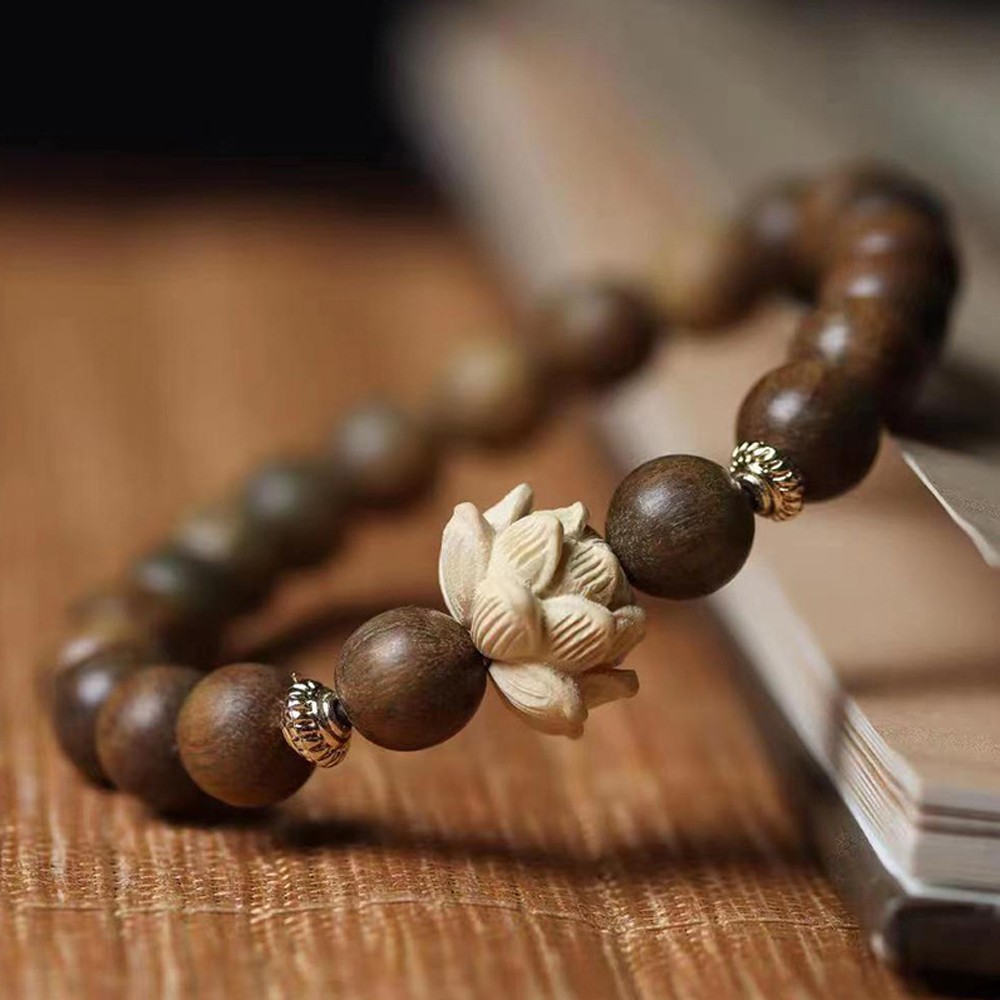 Sandalwood Bracelet Peach Wood Lotus Beads Bodhi Tibetan Buddhist  Mala Bracelet