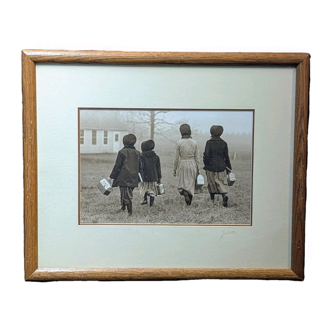 Signed Galbraith Photo Art Young Girls Going To School 10x14 Framed Matted 18x20