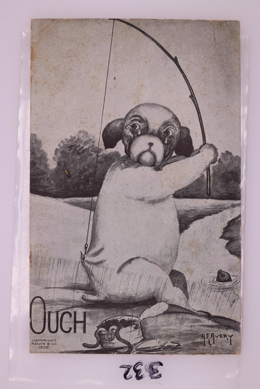 Vintage 1909 Comic Postcard Dog Fishing Humor Kawin & Co. Chicago