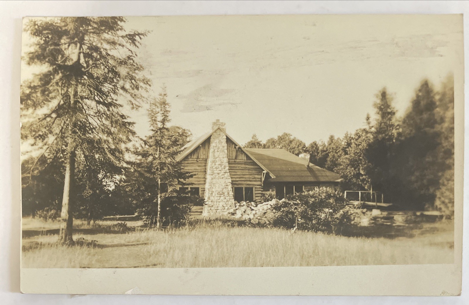 Rppc 1920c AZO Unidentified Log Cabin Home W Large 🔥Fireplace Home/ Lodge Pcard