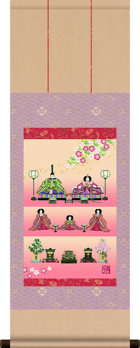 Hanging scroll tiered decoration of dolls by Koshun Ito  S Wide size 31x90cm New