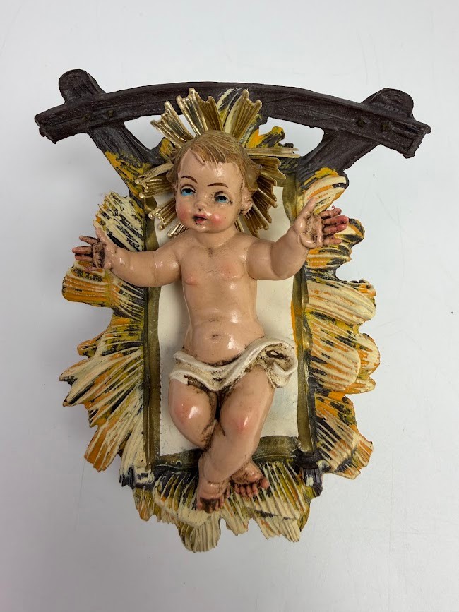 Vintage Depose Italy Baby Jesus Manger Nativity Gold Halo Christmas Figurine