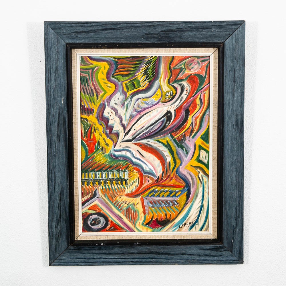 Mid Century Modern Art Original Abstract Expressionism Multi-Color Canvas Framed