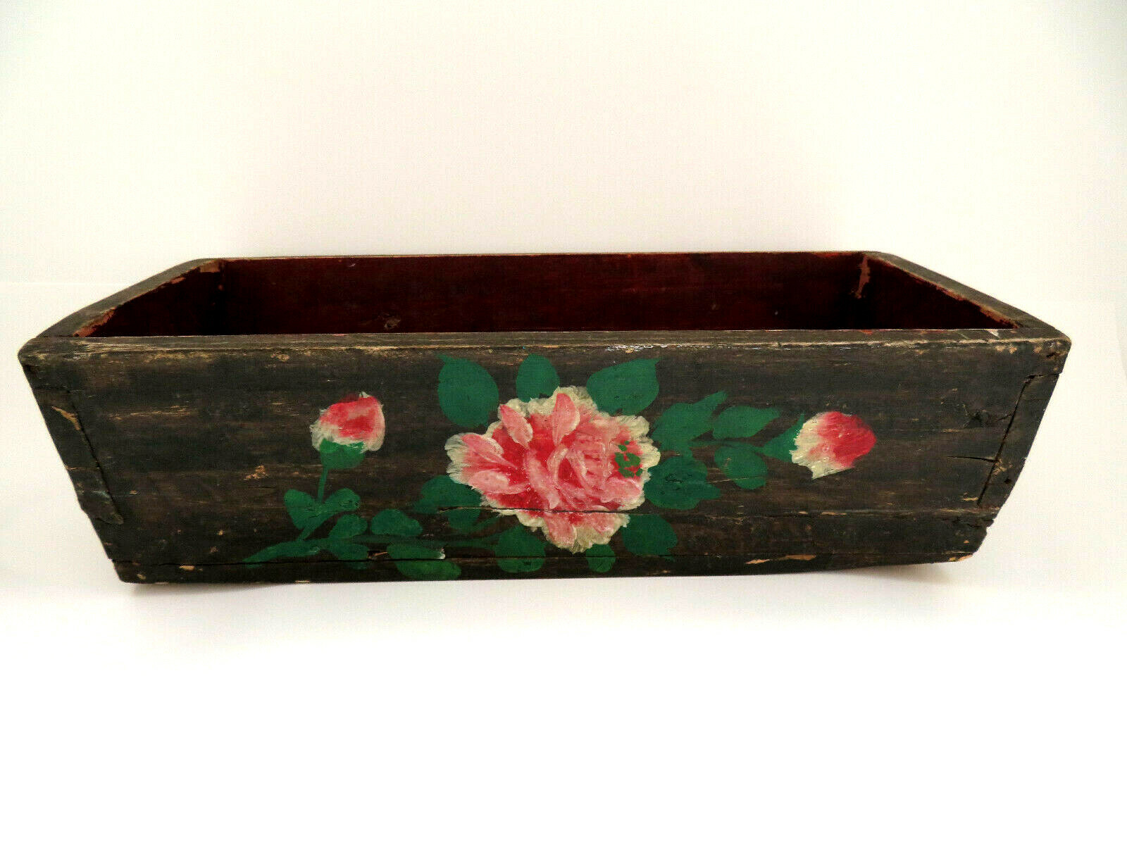 Vintage Early 1900\'s Chinese Hand Painted Floral Wood Storage Box