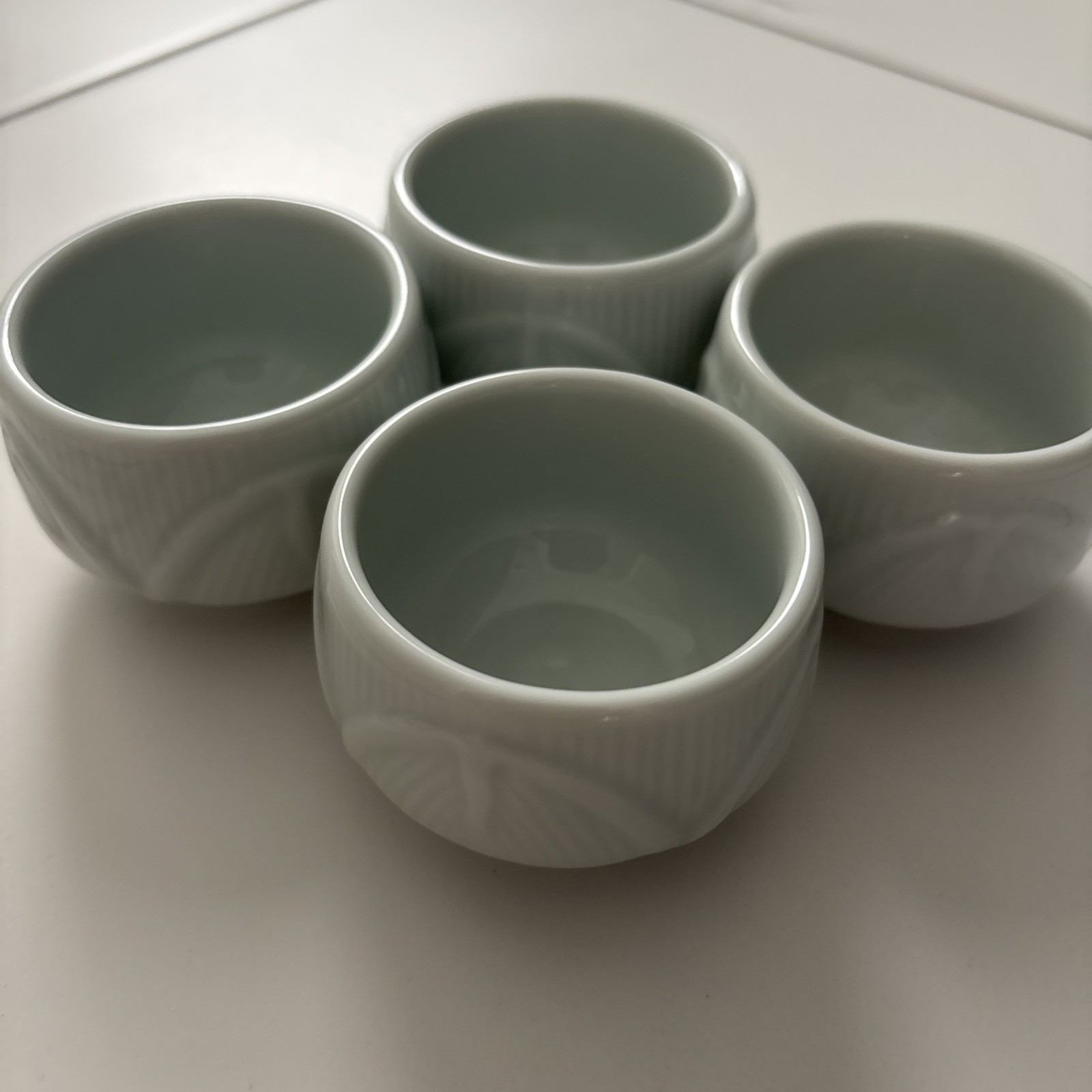 Vintage Sake Cups Green Celadon Porcelain Set of 4