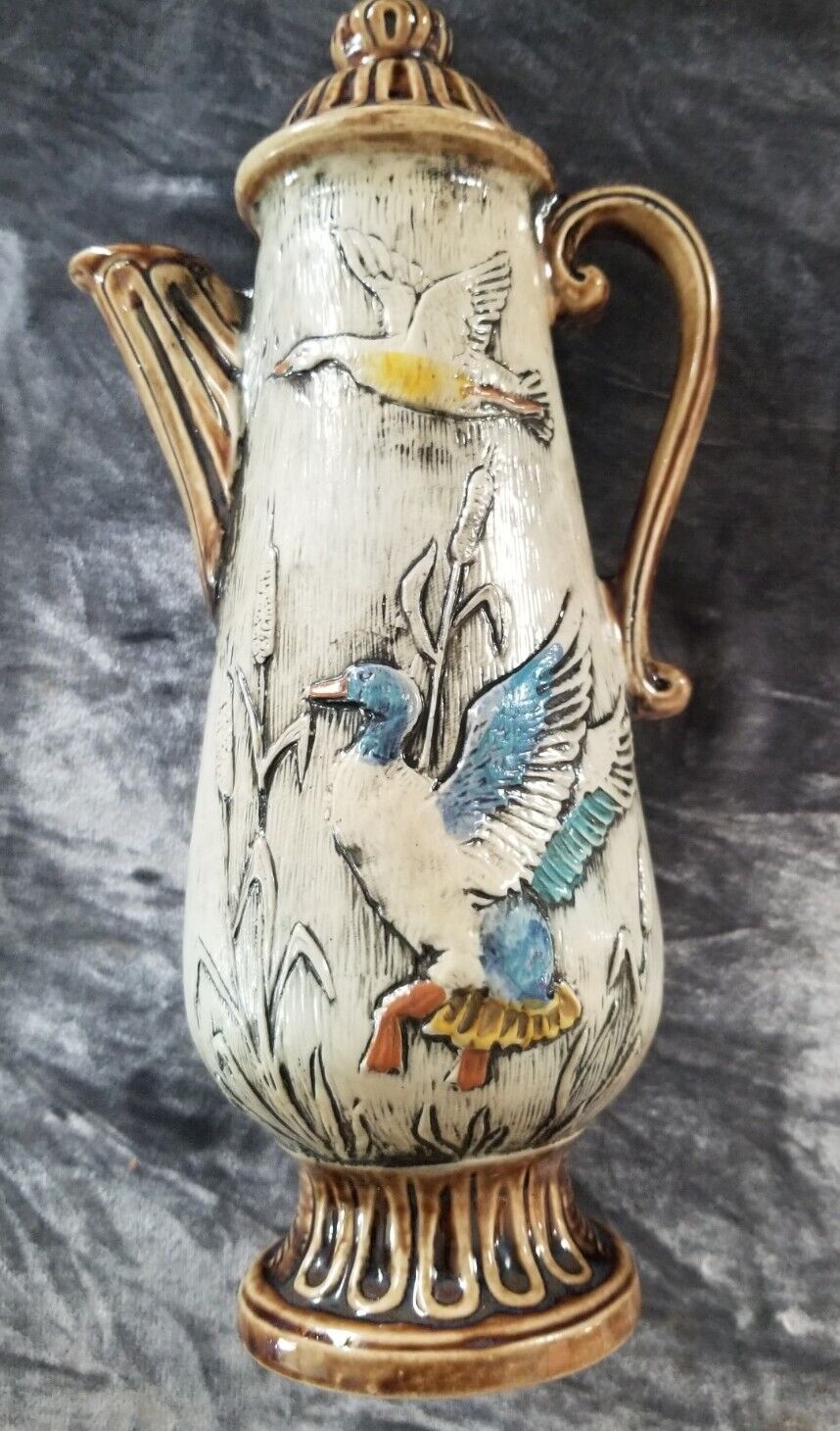 Vintage Cherry Wine Vino Ceramic Pitcher Hand Painted in Italy