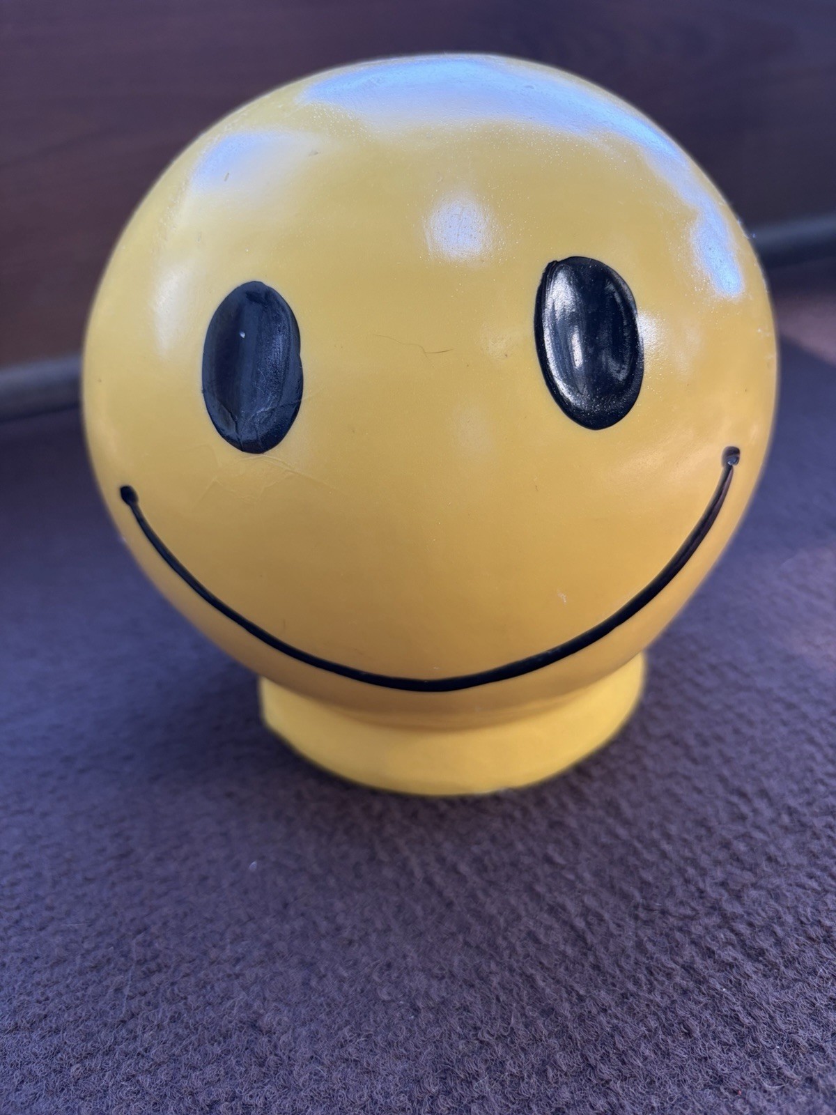 Vintage Yellow Smiley Face Plastic Coin Bank
