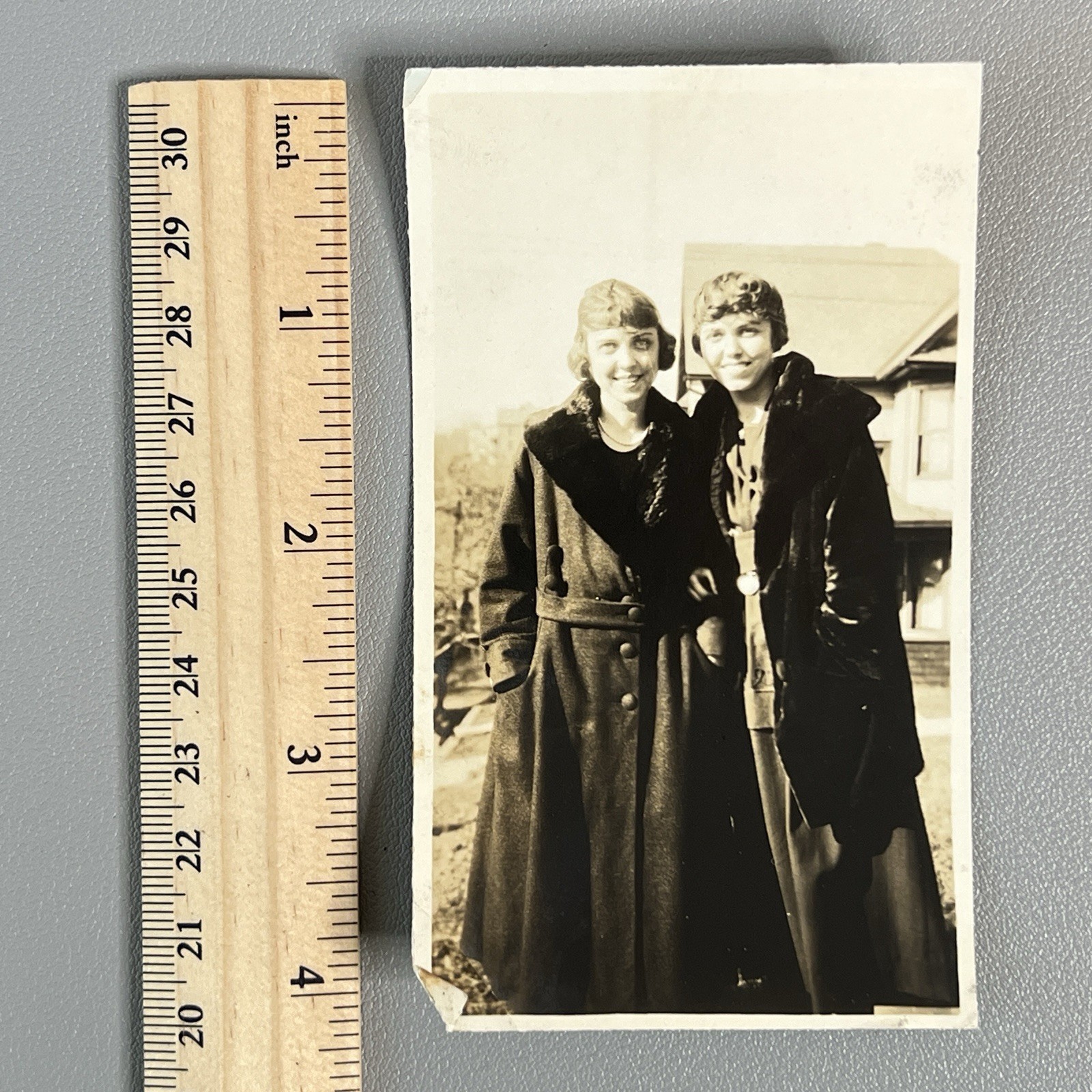 Vtg 1920s Snapshot Photo Two Women Flapper Era Winter Coats Fur Collars Fashion