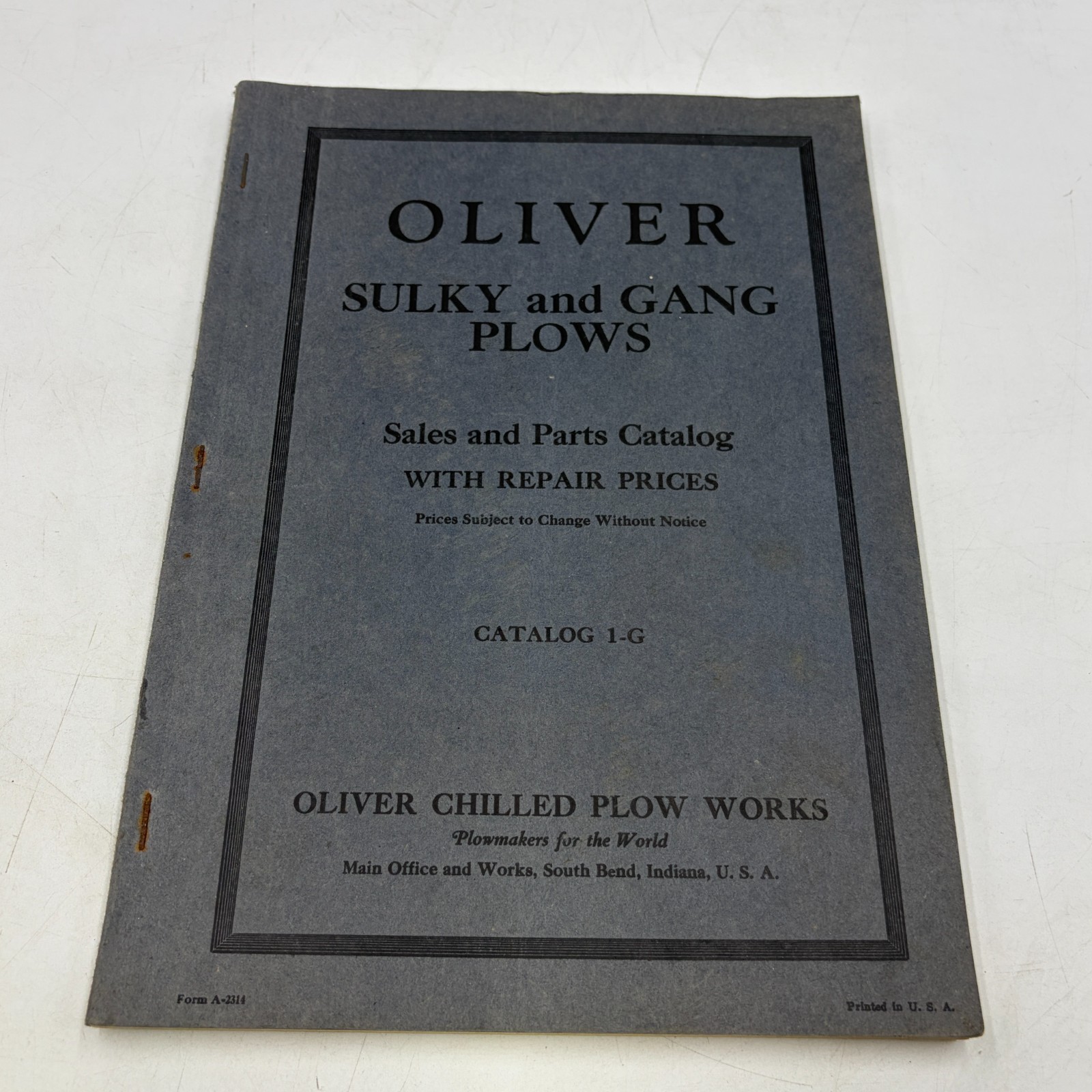 Vintage Oliver Chilled Plow Works Sulky and Gang Plows Sales Parts Catalog 1-G