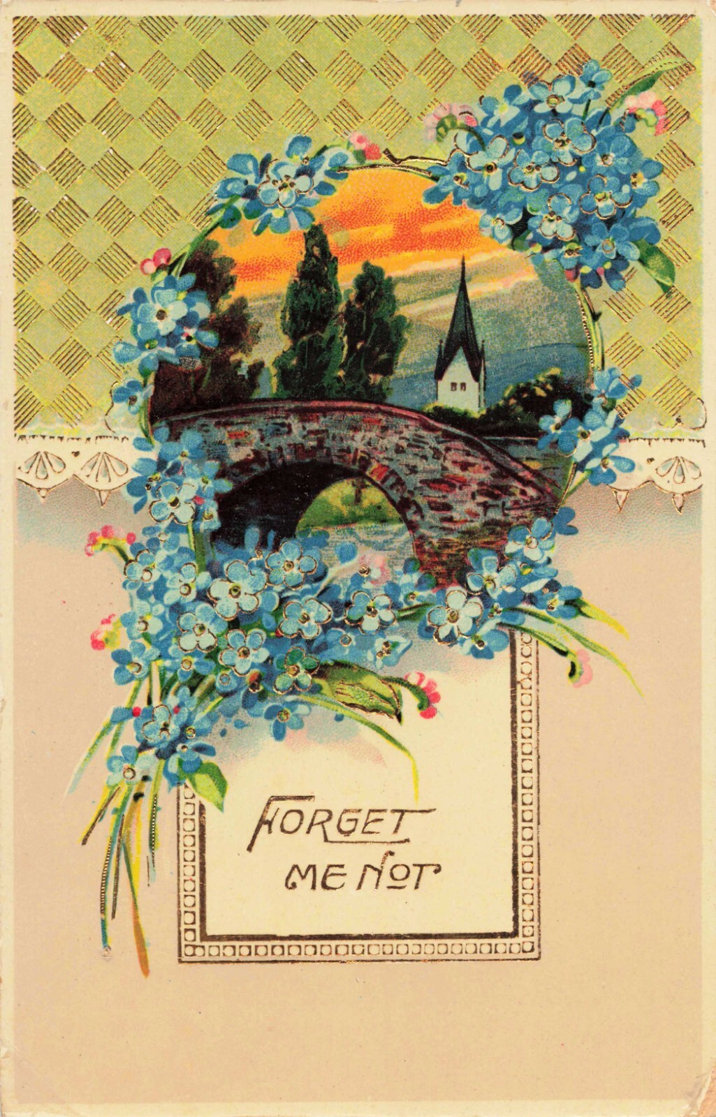 Antique c1910 Postcard Lovers Couple Romance Forget Me Not (36)