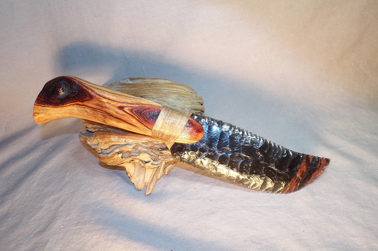 Triple Flow Obsidian Skinning Knife Manzanita Handle Flint Knapping