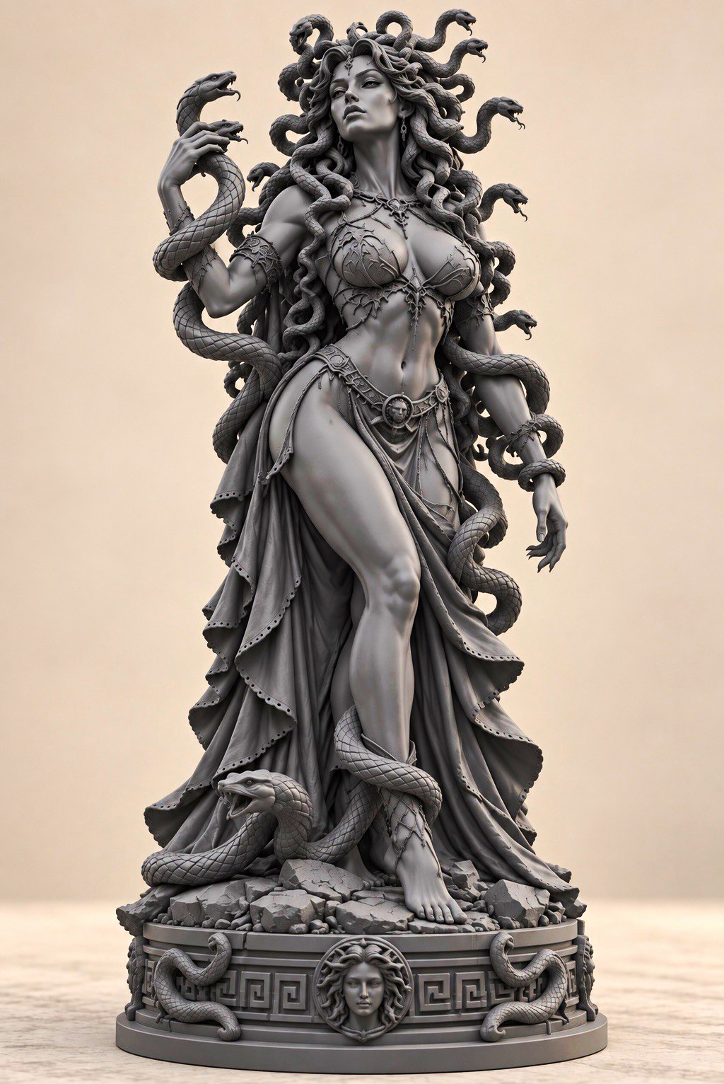 Gray Medusa Snake-Hair Resin Figurine Statue | Mythical Creatures 12 in 