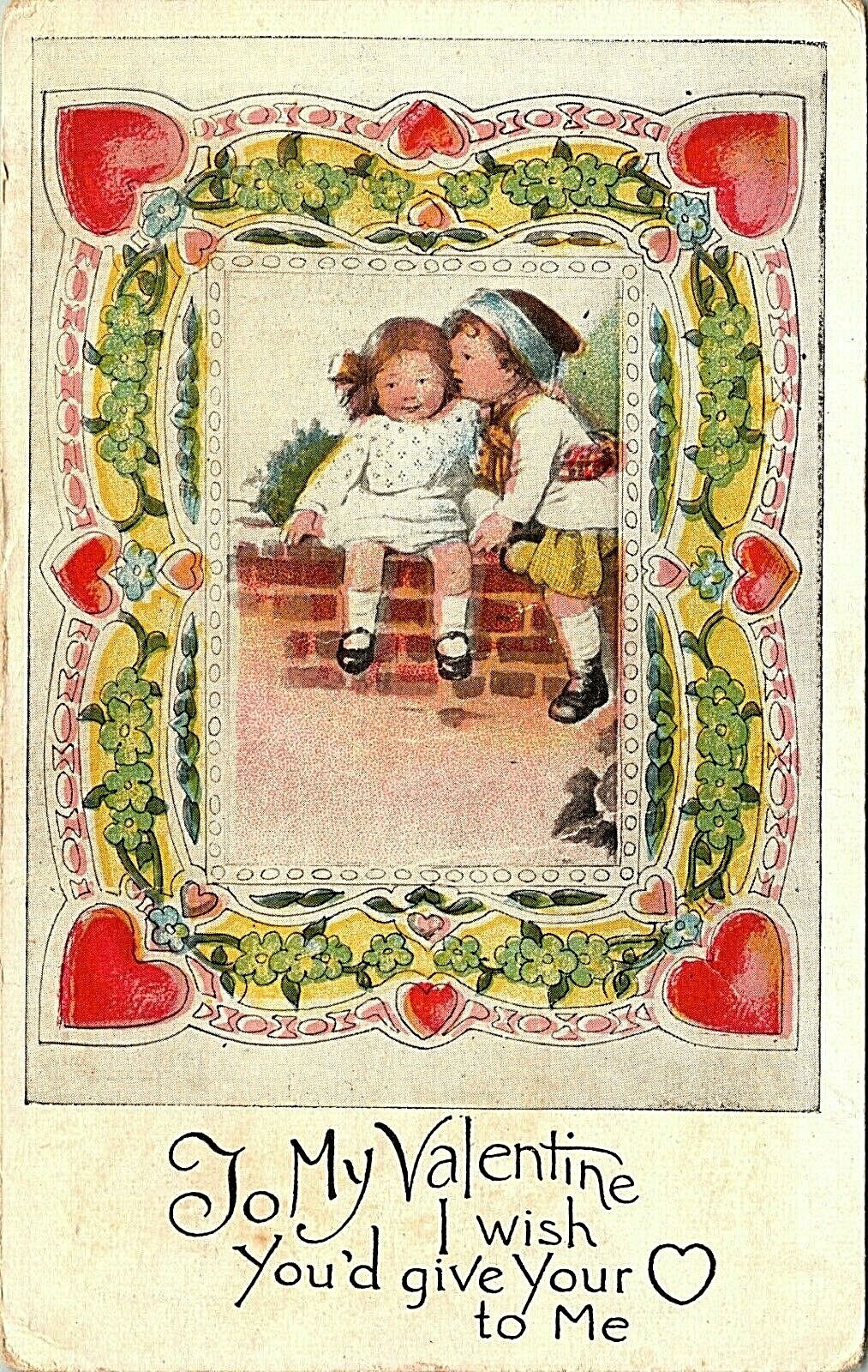 Vintage Valentine Greetings Postcard two Little Girls Telling Secrets 48 Vintage Valentine Greetings Postcard two Little Girls Telling Secrets 48