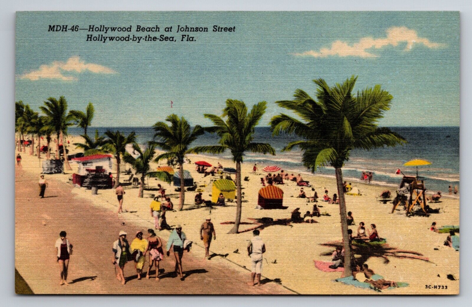 Hollywood Beach At Johnson Street Florida Vintage Linen Unposted Postcard