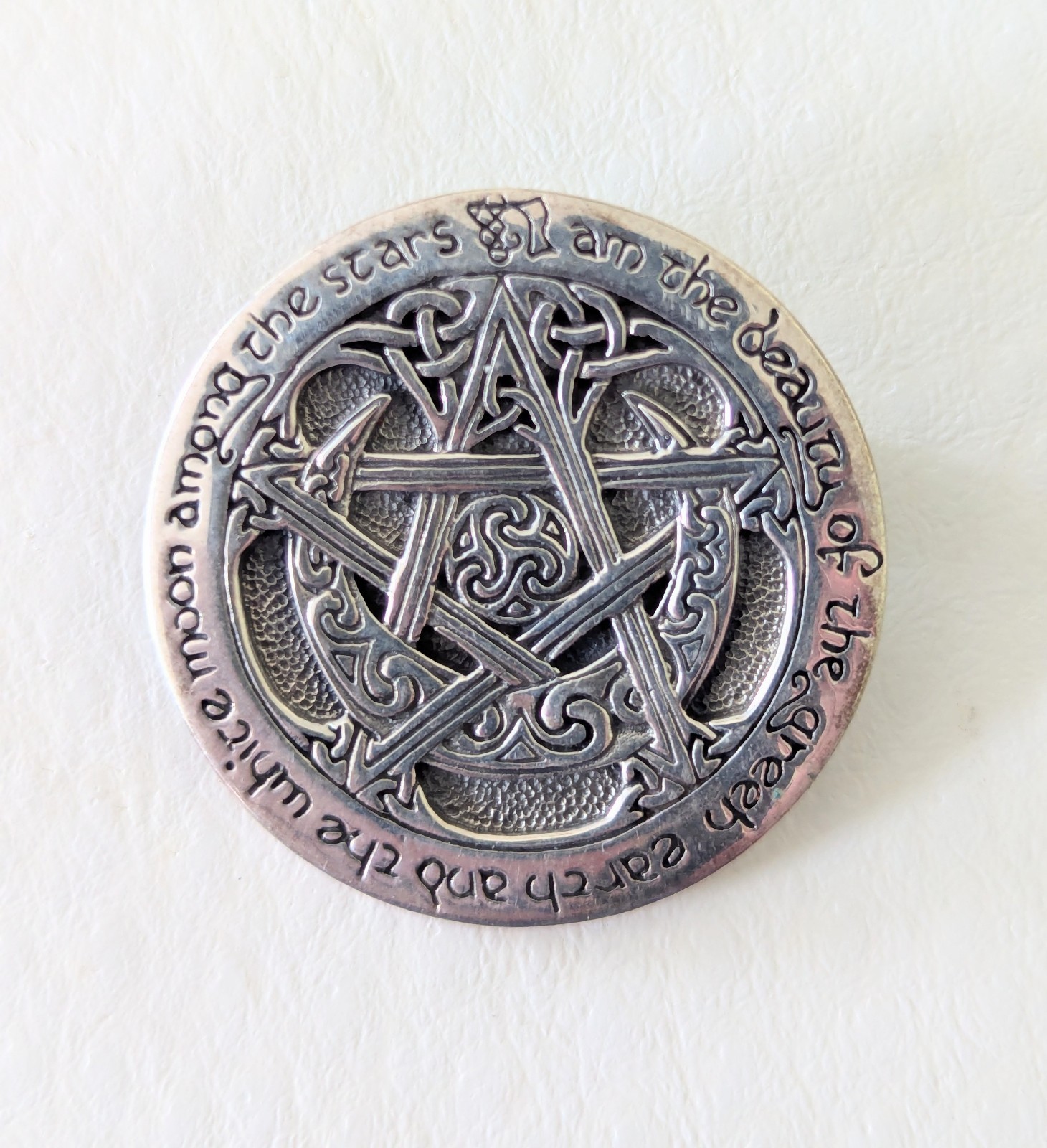 Sterling Silver 925 Pentagram Brooch:  Earth, Moon & Stars Celtic Wicca Occult