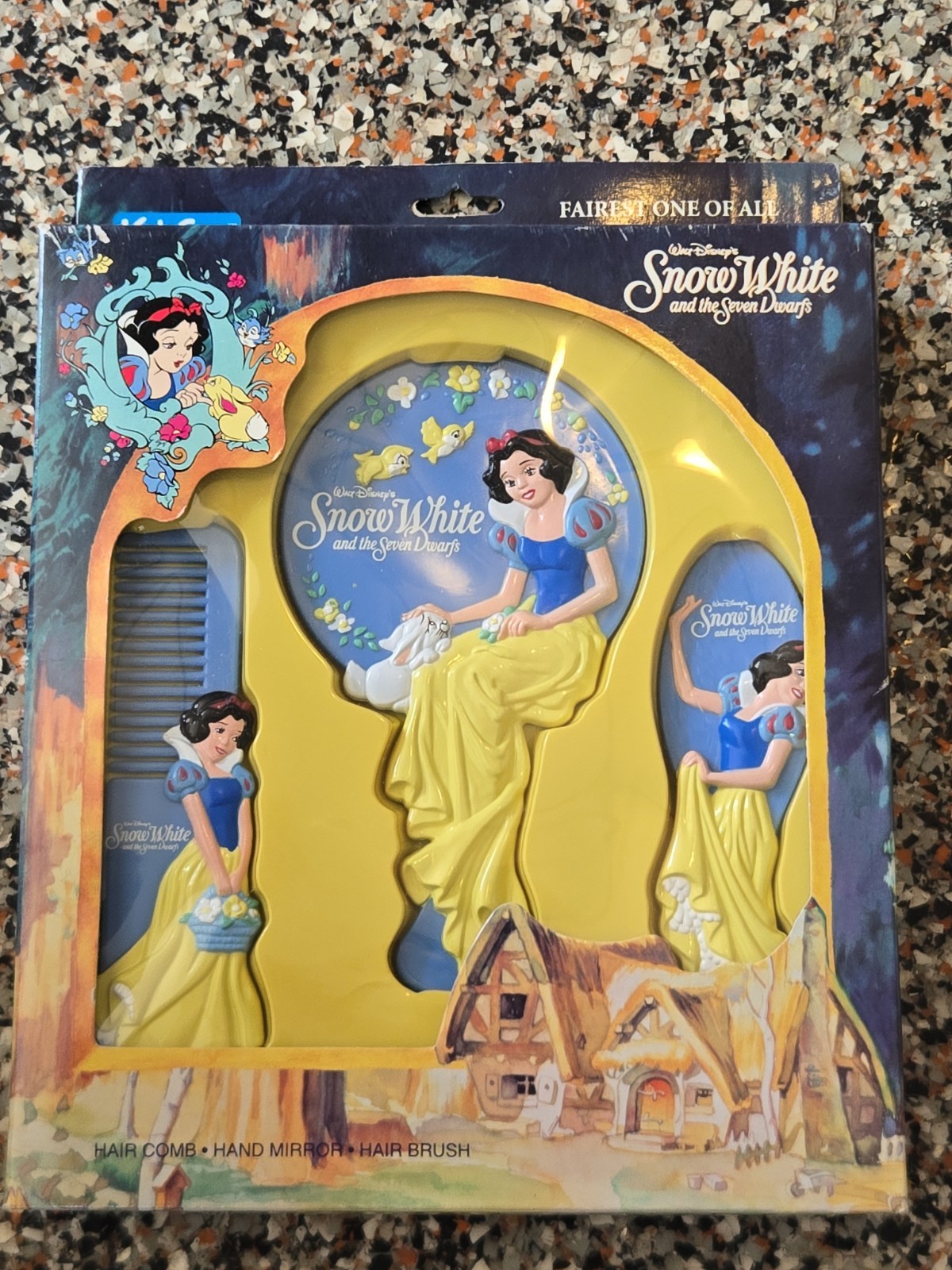 Vintage Disney\'s Snow White Fairest One Of All Vanity Set Mirror Comb Brush New