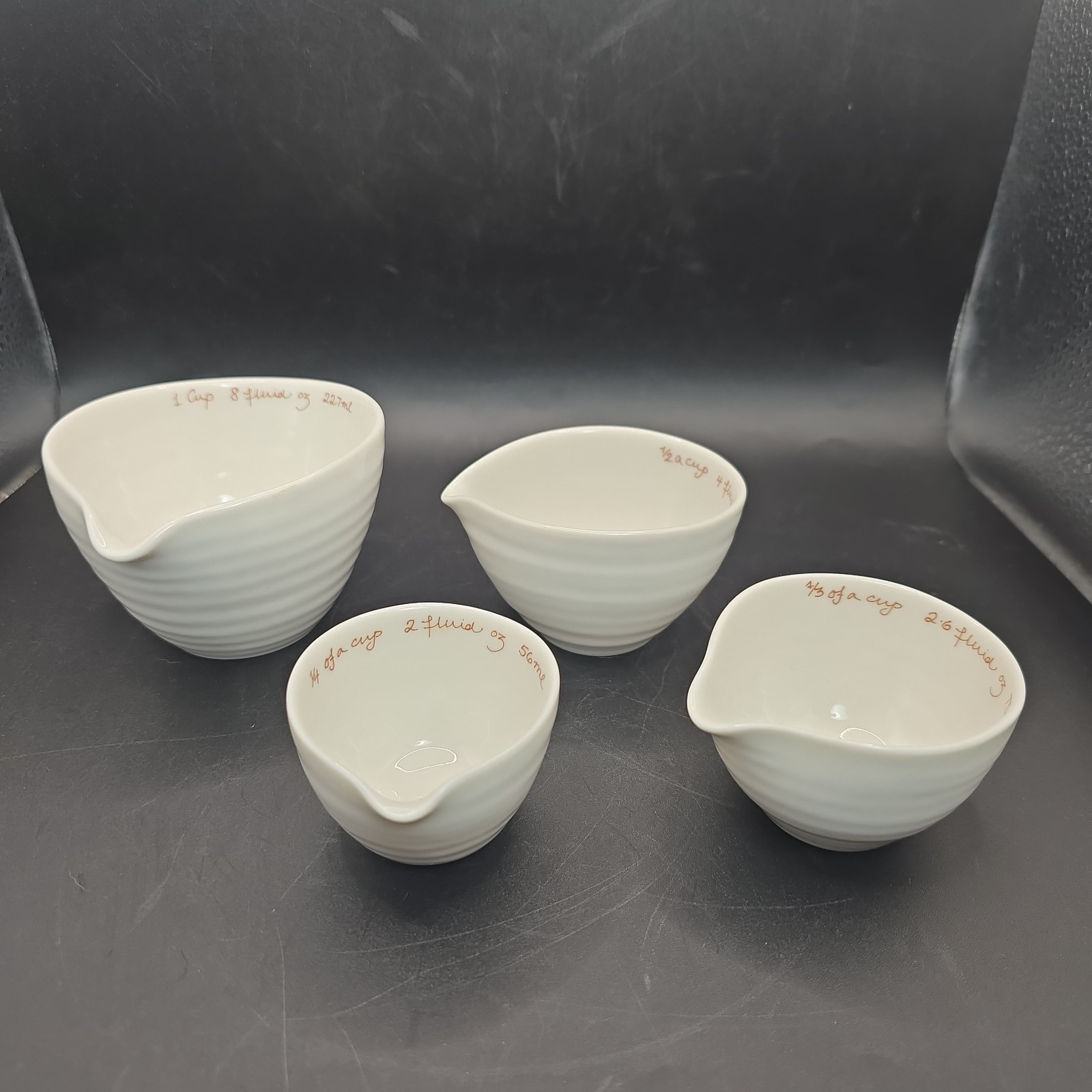 Set of 4 Portmeirion Sophie Conran White Porcelain Measuring Cups Rippled Spout
