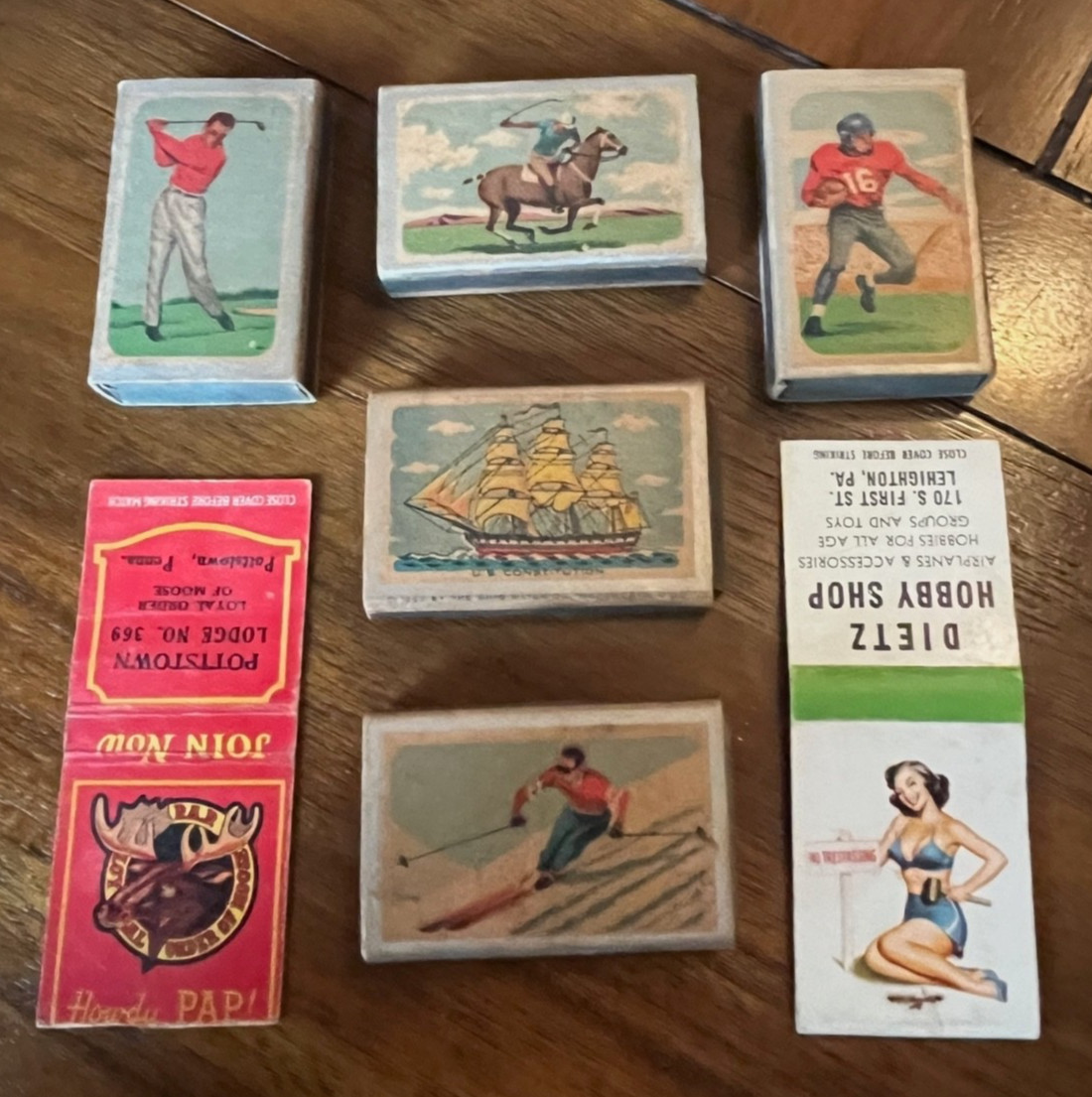 Vintage Ohio Blue Tip Match 5 Empty Boxes Golf Ski Football Horse Polo Sail VTG