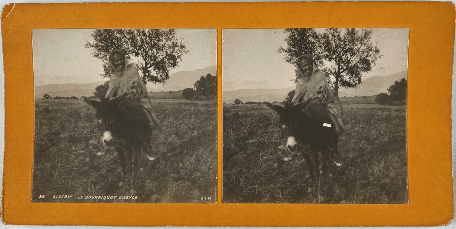 S.I.P, Stereo, Algeria, Kabyle Bourricot Vintage Stereo Card, Silver Print