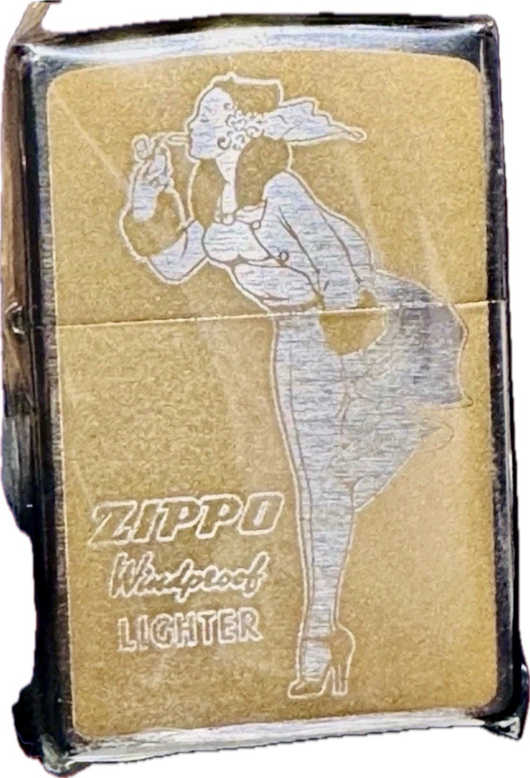 Zippo Windy Girl Satin Silver Lighter Gold Print A 24 Discontinued Vintage NOS