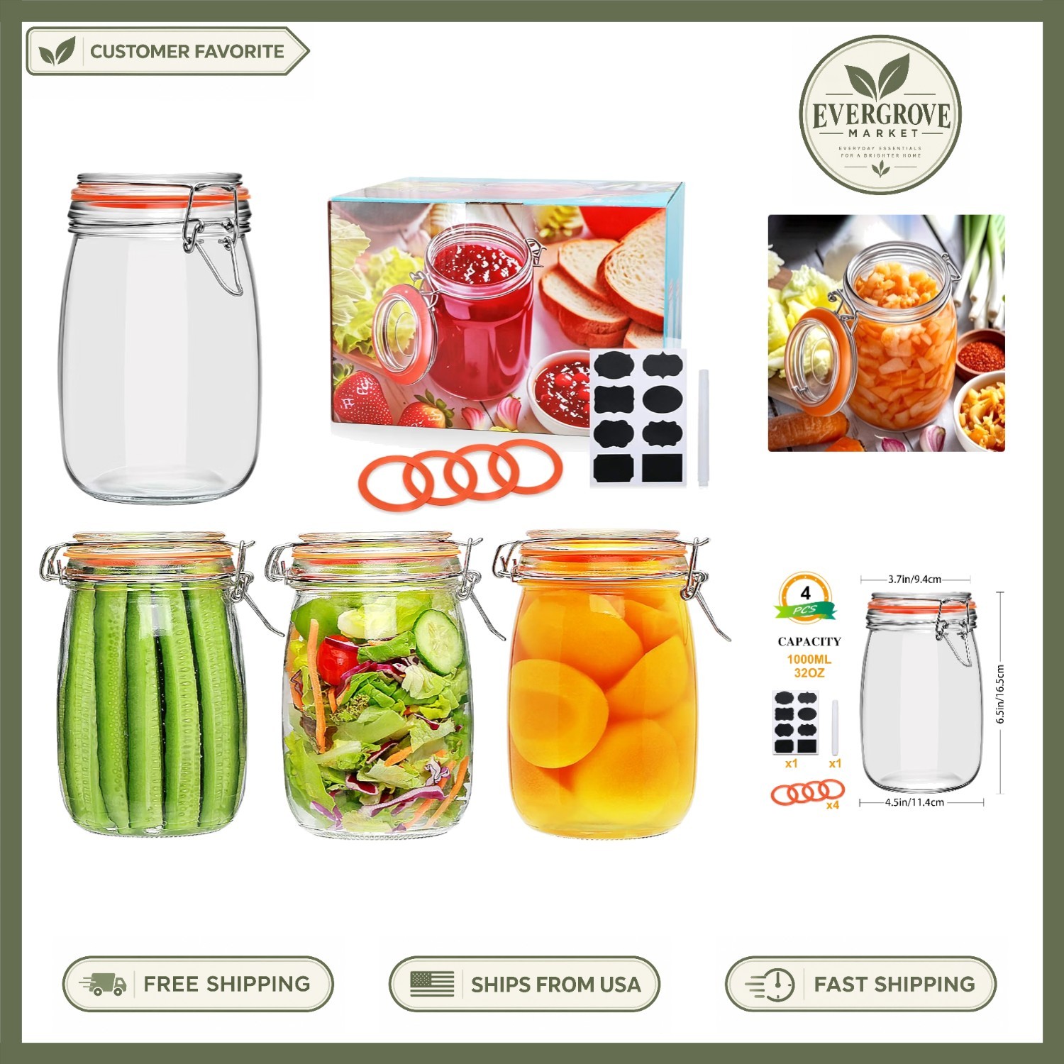 Elegant 32 oz Airtight Mason Jars with Hinged Lids - Perfect for Preserving