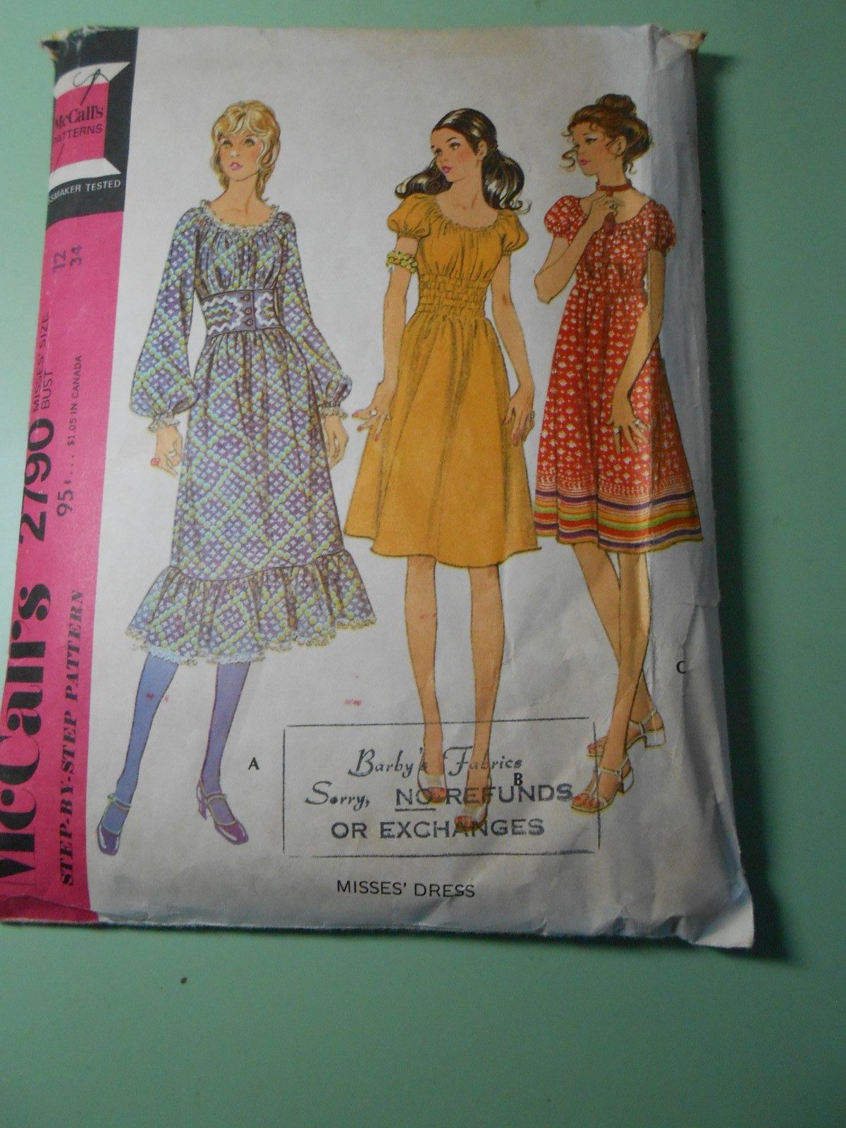 Vintage McCall\'s 2790 Dress with Belt Pattern size 12 RETRO 1971