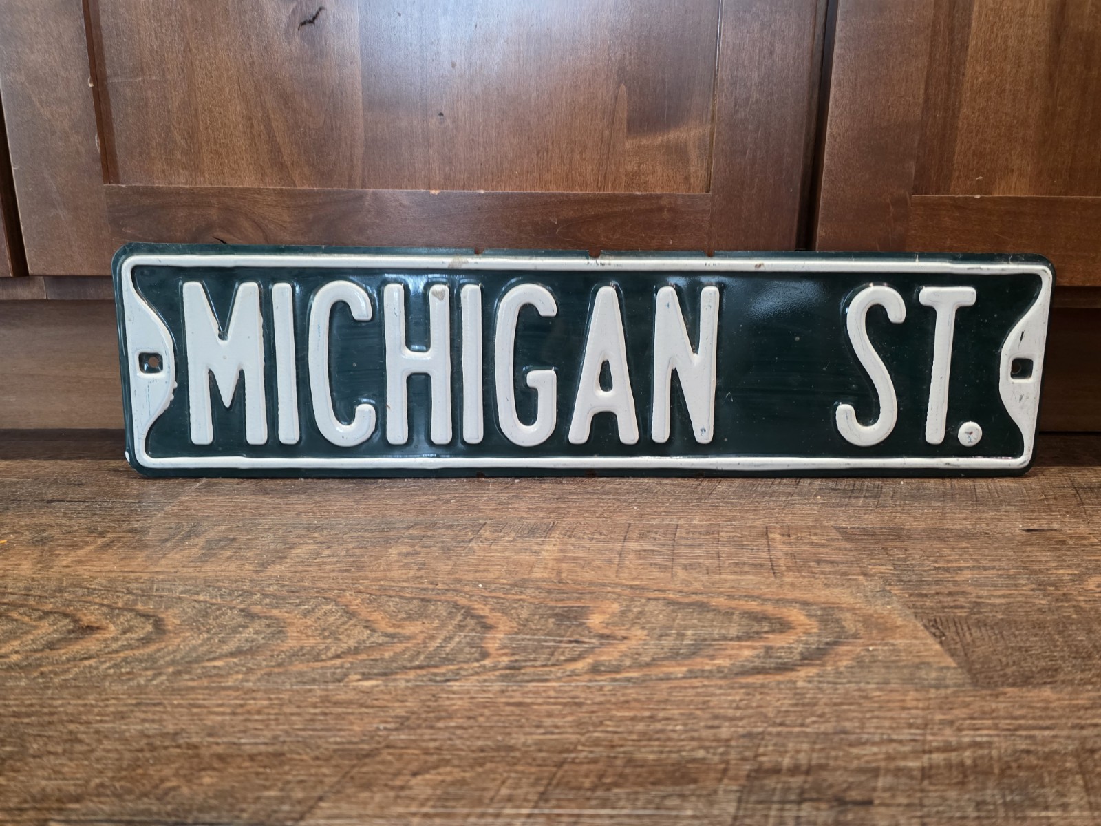 Vintage Authentic MICHIGAN ST. Heavy Embossed Metal Street Sign Michigan Spartan
