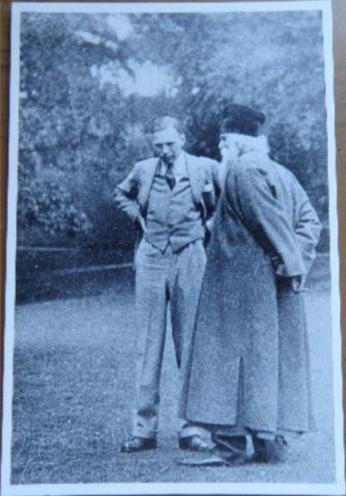 Rabindranath Tagore photo 1930 England, with Dartington Hall co-founder Leonard