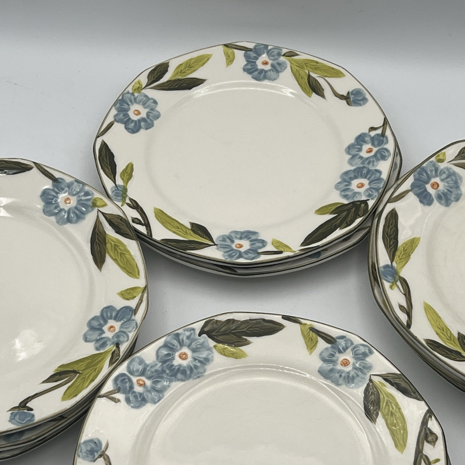 (10) Vintage GEORGIAN GROUP Georgette Blue Flowers Porcelain Luncheon Plate RARE