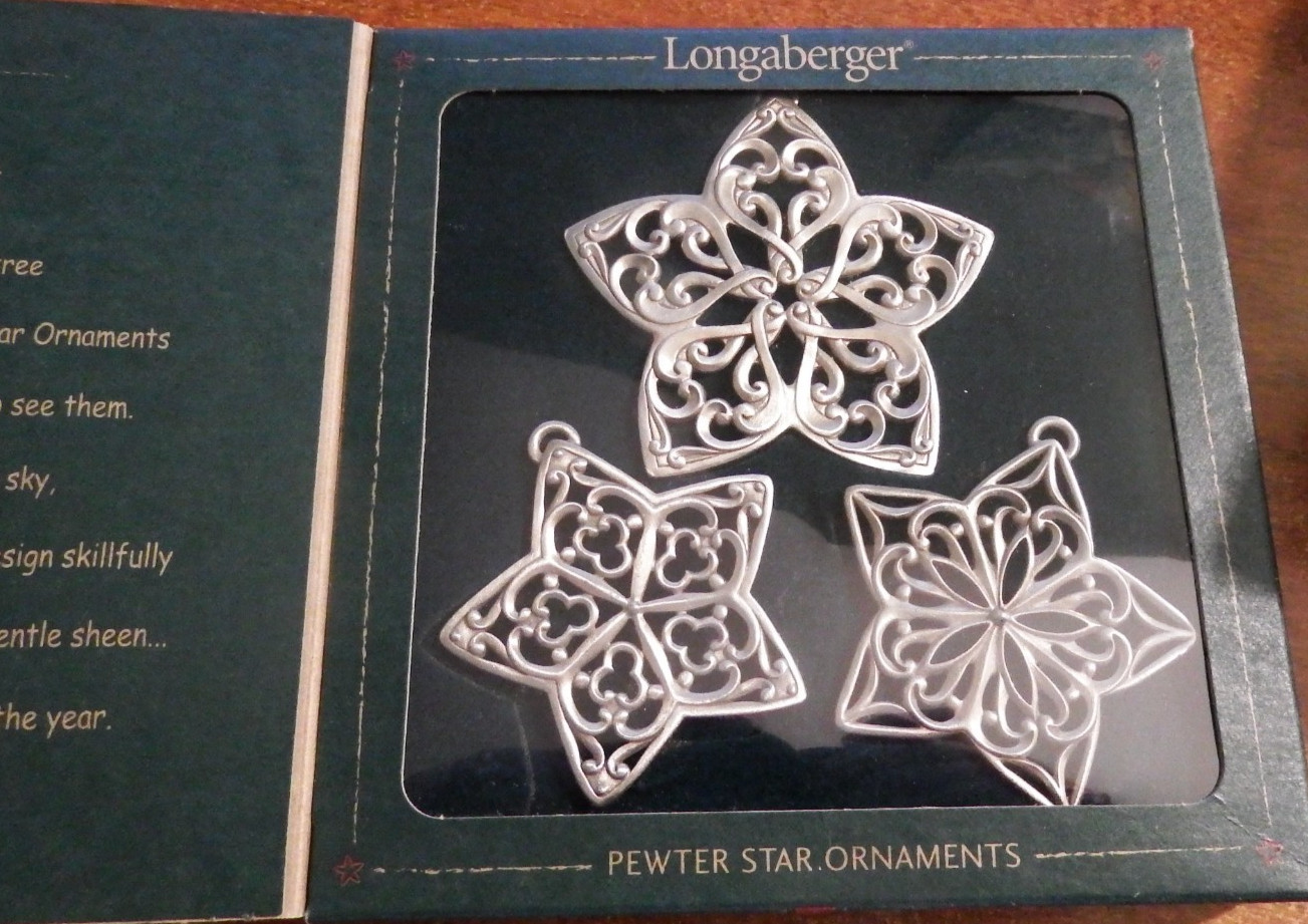 Longaberger Star Bright 2001 Pewter Star Ornament Set of 3 Star Ornaments NIB Longaberger Star Bright 2001 Pewter Star Ornament Set of 3 Star Ornaments NIB