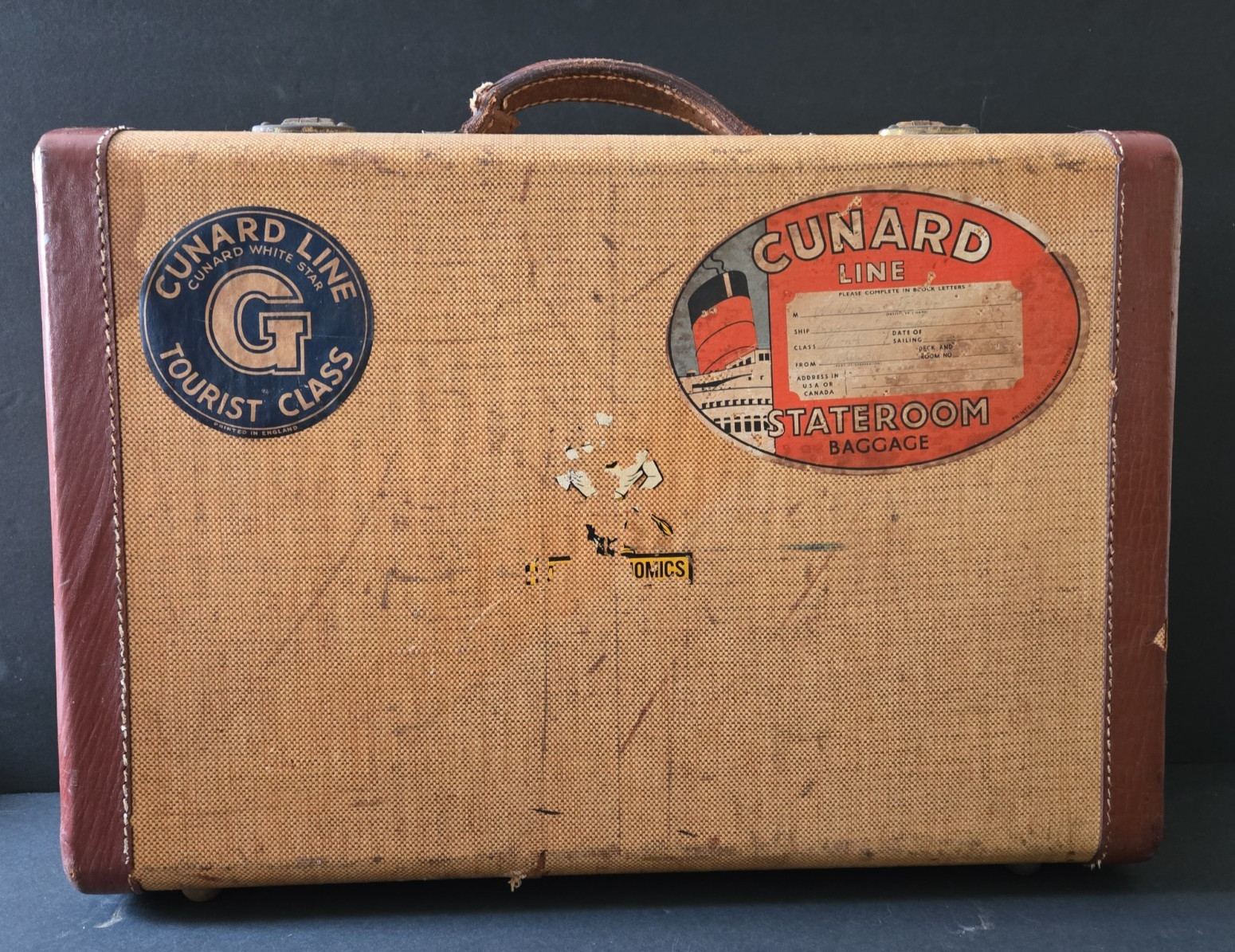 Antique 1930s Ocean Liner Suitcase Cunard White Star Tourist Class Label 18