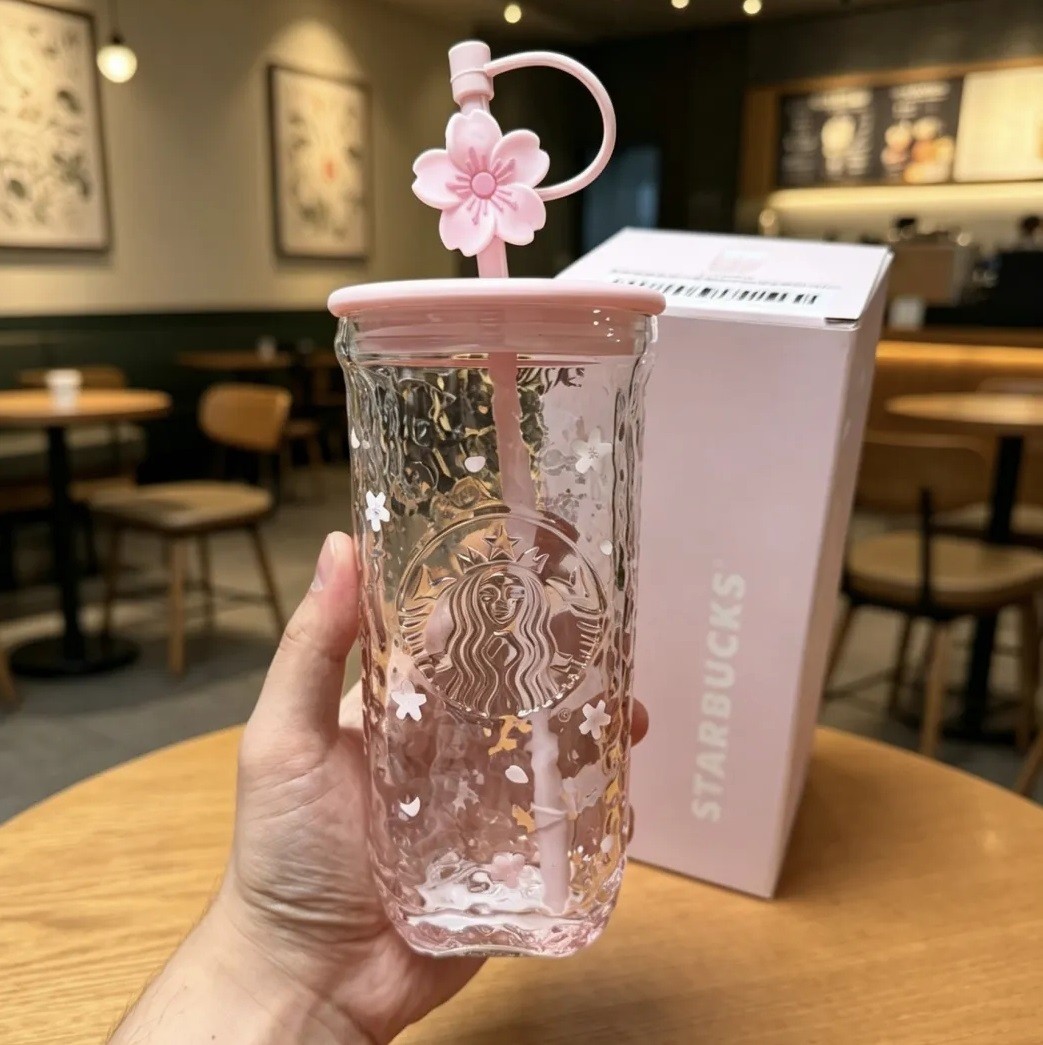 2026 New Starbucks Pink Sakura Cherry Blossom Glass Tumbler Witn Straw Plug Gift 2026 New Starbucks Pink Sakura Cherry Blossom Glass Tumbler Witn Straw Plug Gift