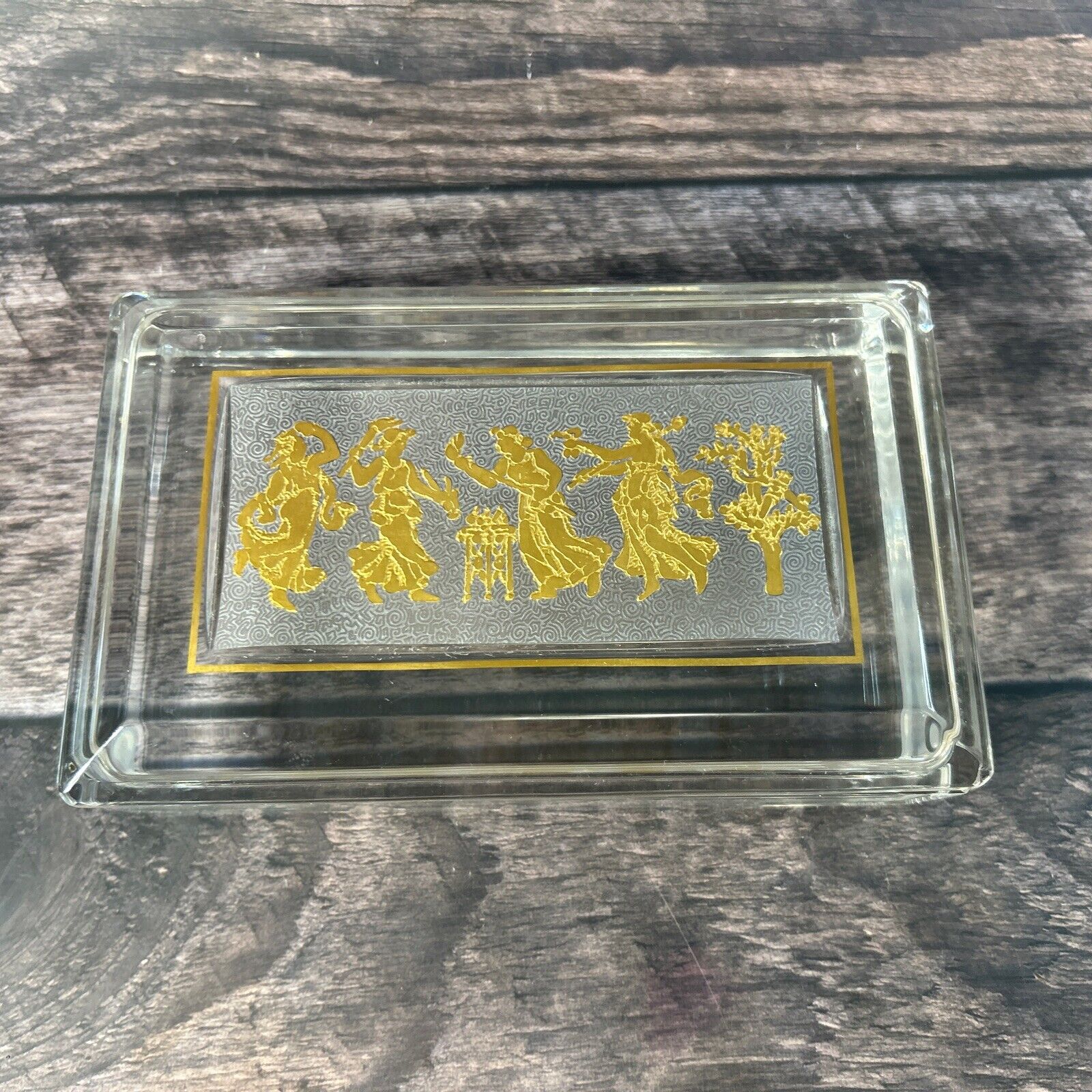 Crystal Cigar Box Gold Inlay, VAL SAINT LAMBERT FLORA DANCE BY LEON LEDRU.