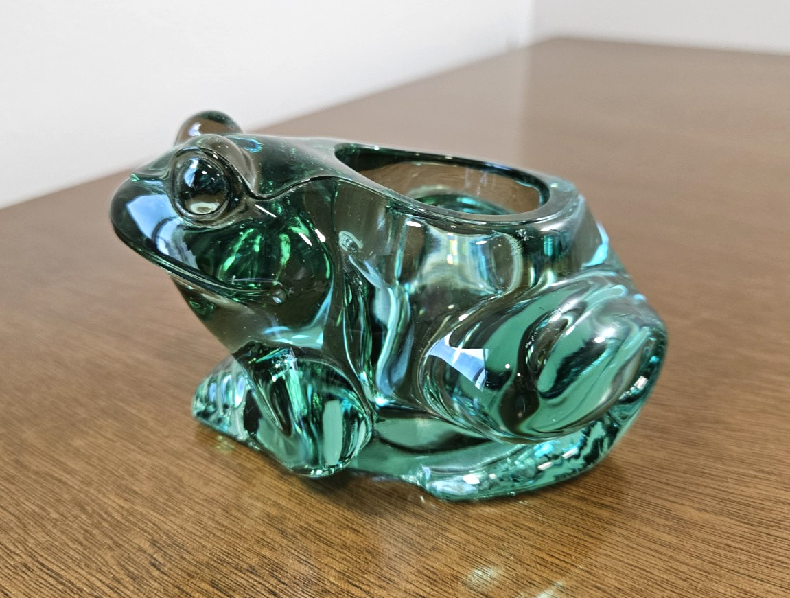 Vintage Indiana Glass Co. Spanish Green Glass Frog Votive Candle Holder