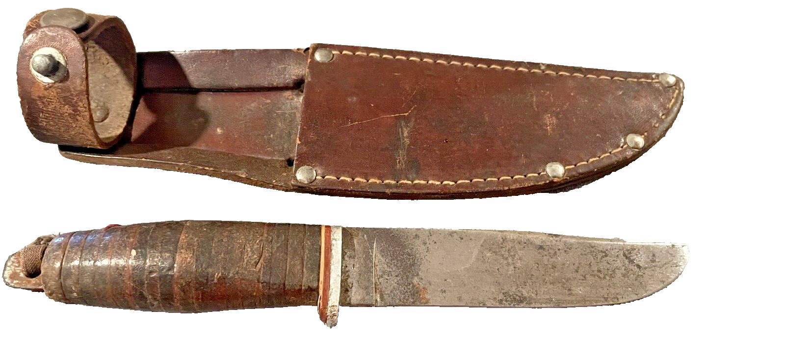 Rare Vintage Kinfolks #9 Fixed blade knife stacked leather orig sheath--2424.23