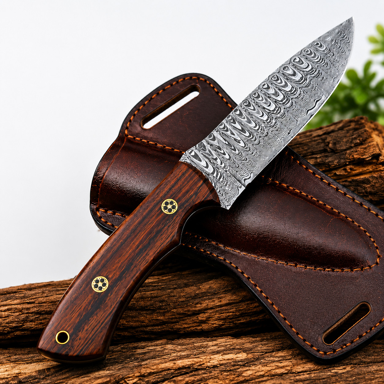 Custom Forged Damascus Hunting Knife Fixed Blade Scout Carry Tracker Knife