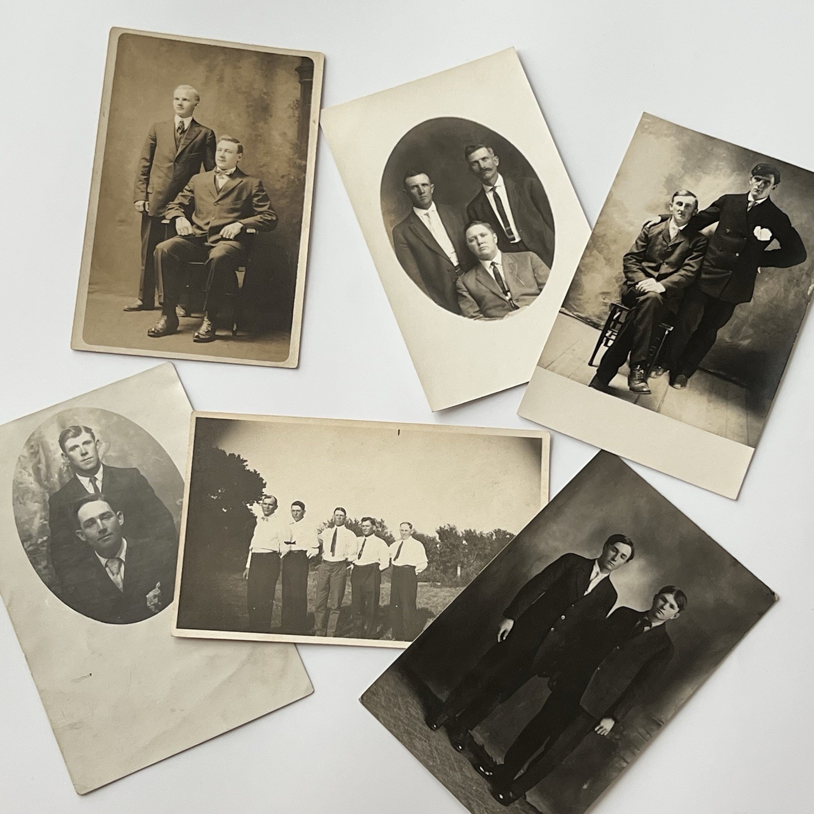 Antique RPPC Real Postcard Photograph Man Lot 6 Men Affectionate