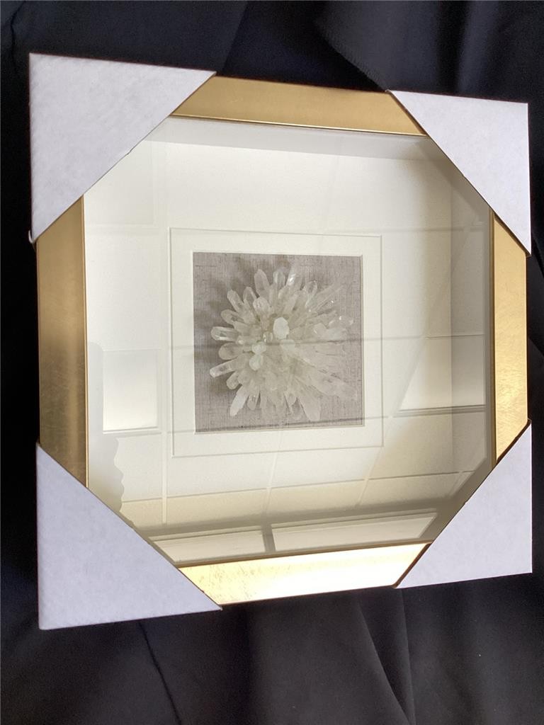 ++ ZODAX Gold Framed Clear Crystal Flower 12x12