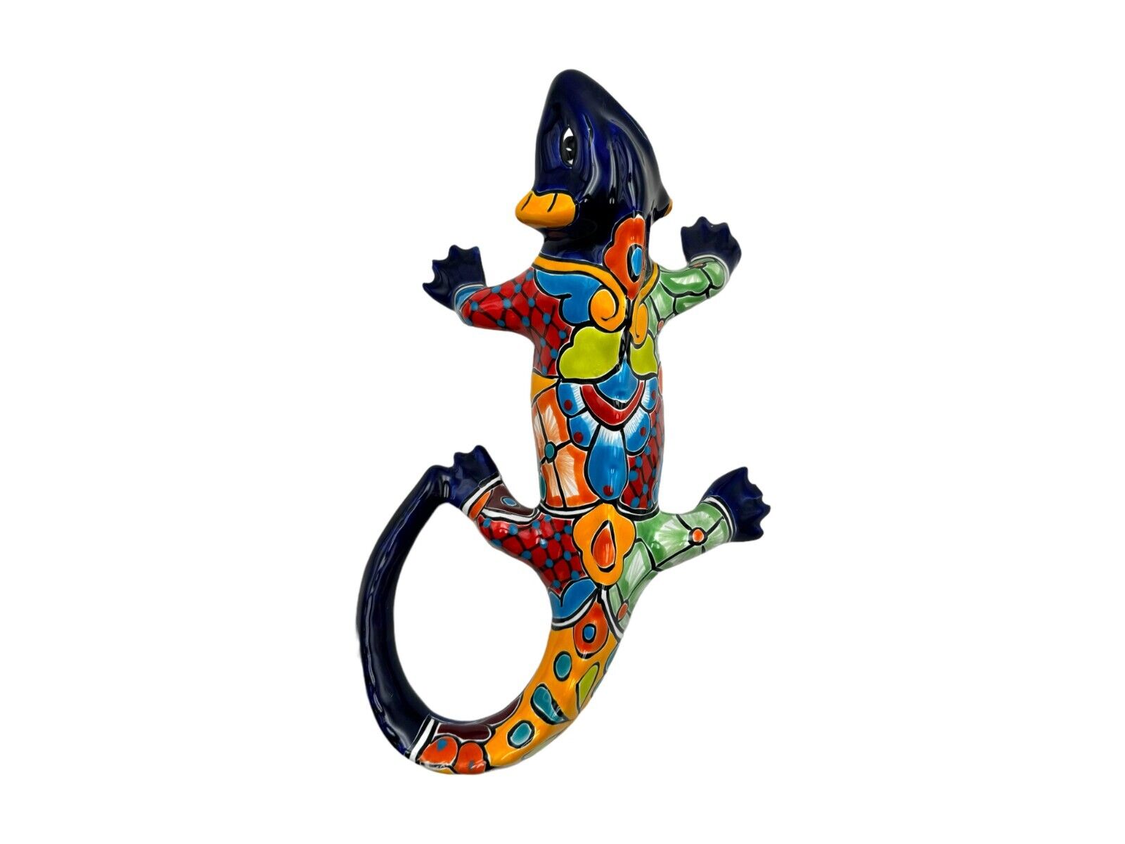 Talavera Iguana Large Mexican Pottery Folk Art Wall Art Multicolor Length 16.25
