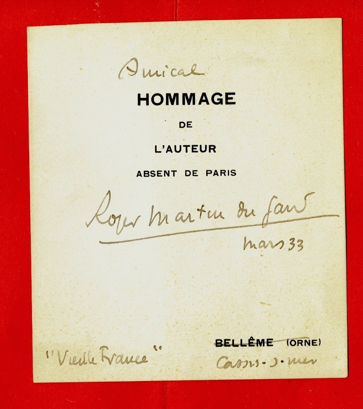 L*37-AUTOGRAPH-ROGER MARTIN DU GARD-WRITER-PLAYWRIGHT-(1881-1958)