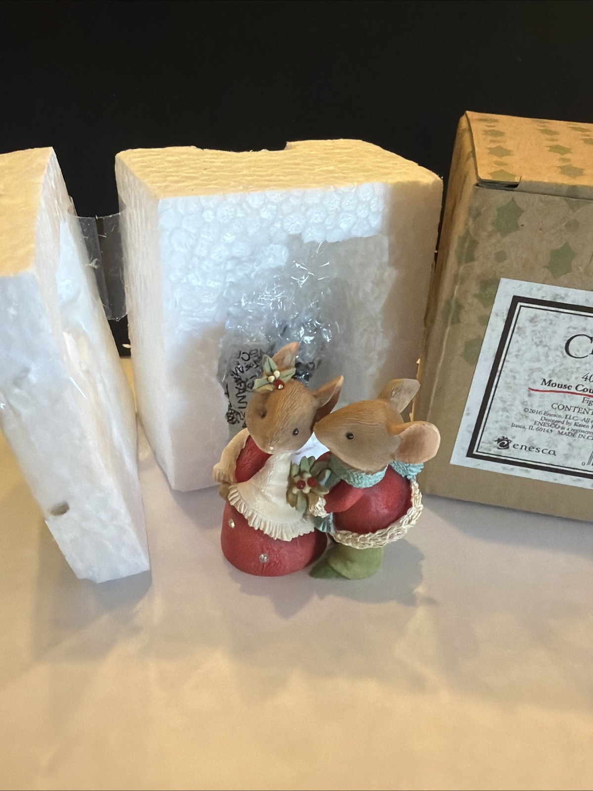 karen hahn Enesco heart of christmas figurines  MOUSE COUPLE W/HOLLY 4052779 NIB