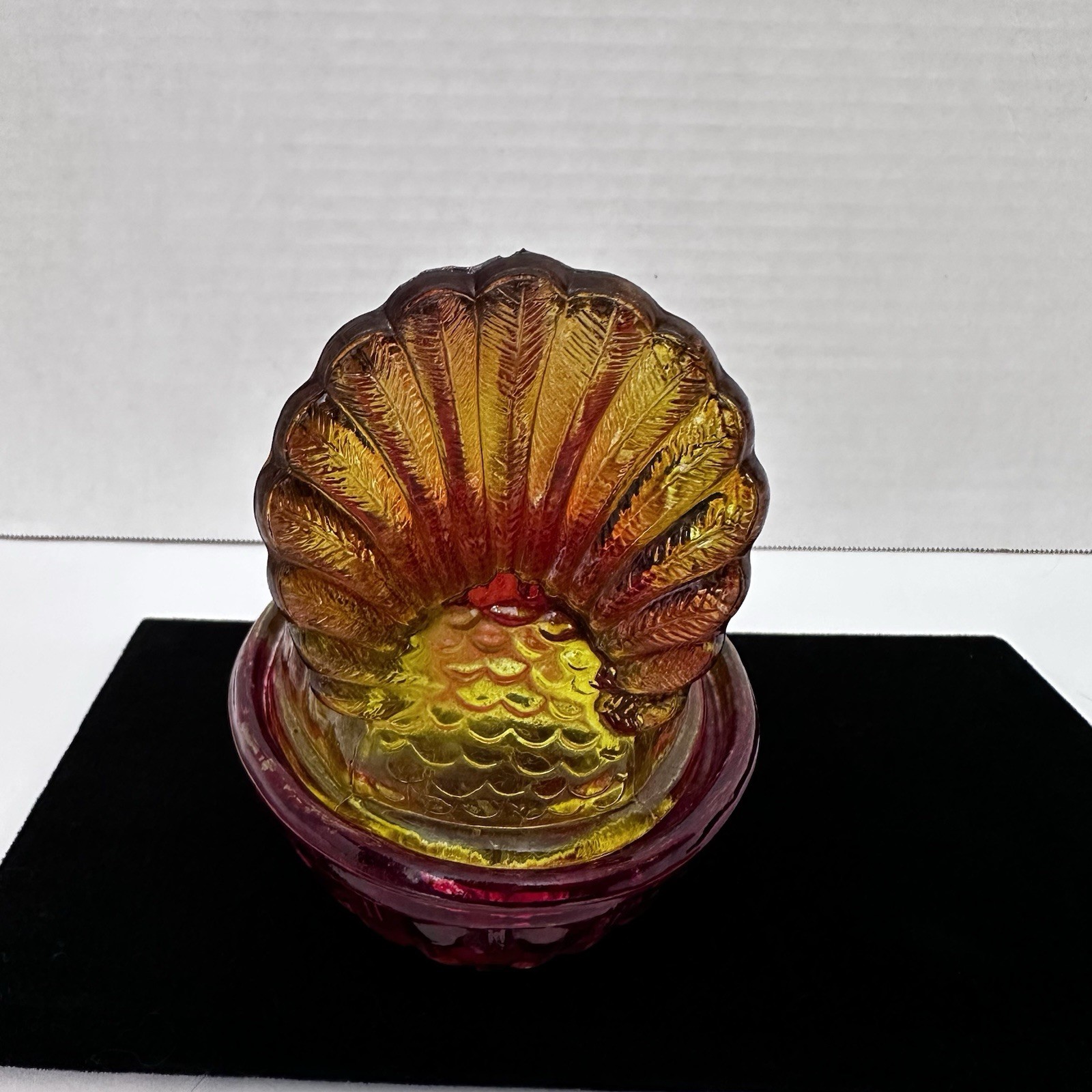 Vintage L.G. Wright Mini Amberina Glass Turkey on Nest Candy Dish 4.5