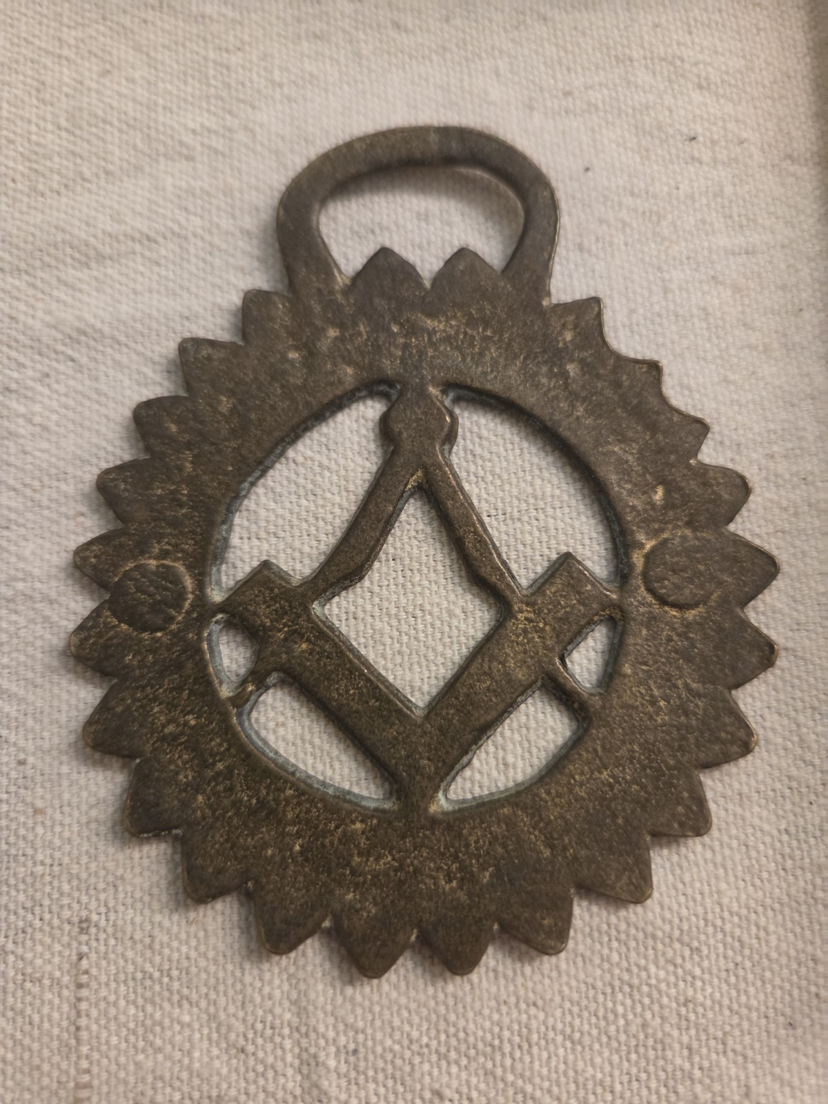 Vintage Masonic Horse Brass Square Compass Freemason Harness Medallion Sunburst